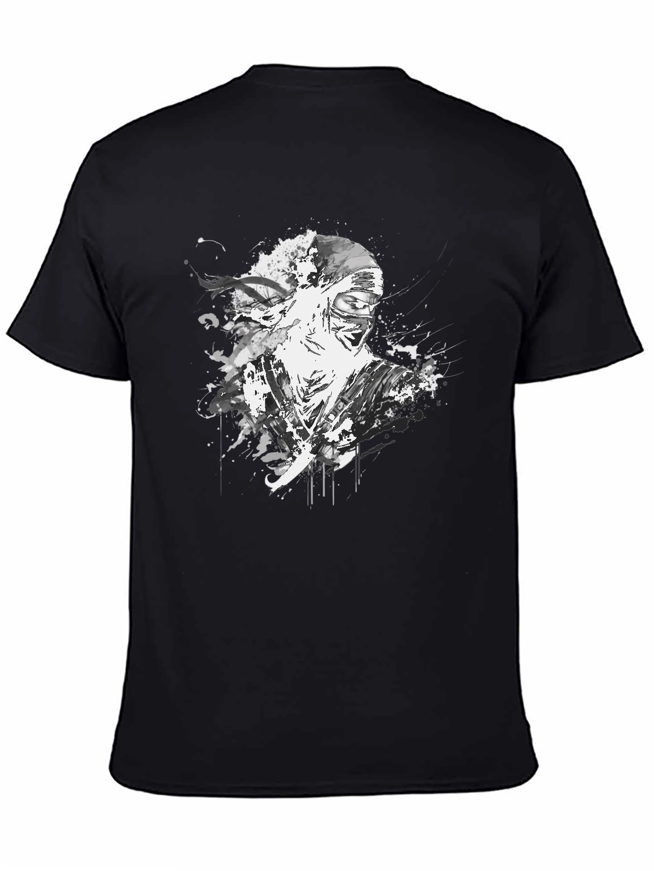 Ink Splatter Ninja Graphic Black T-Shirt