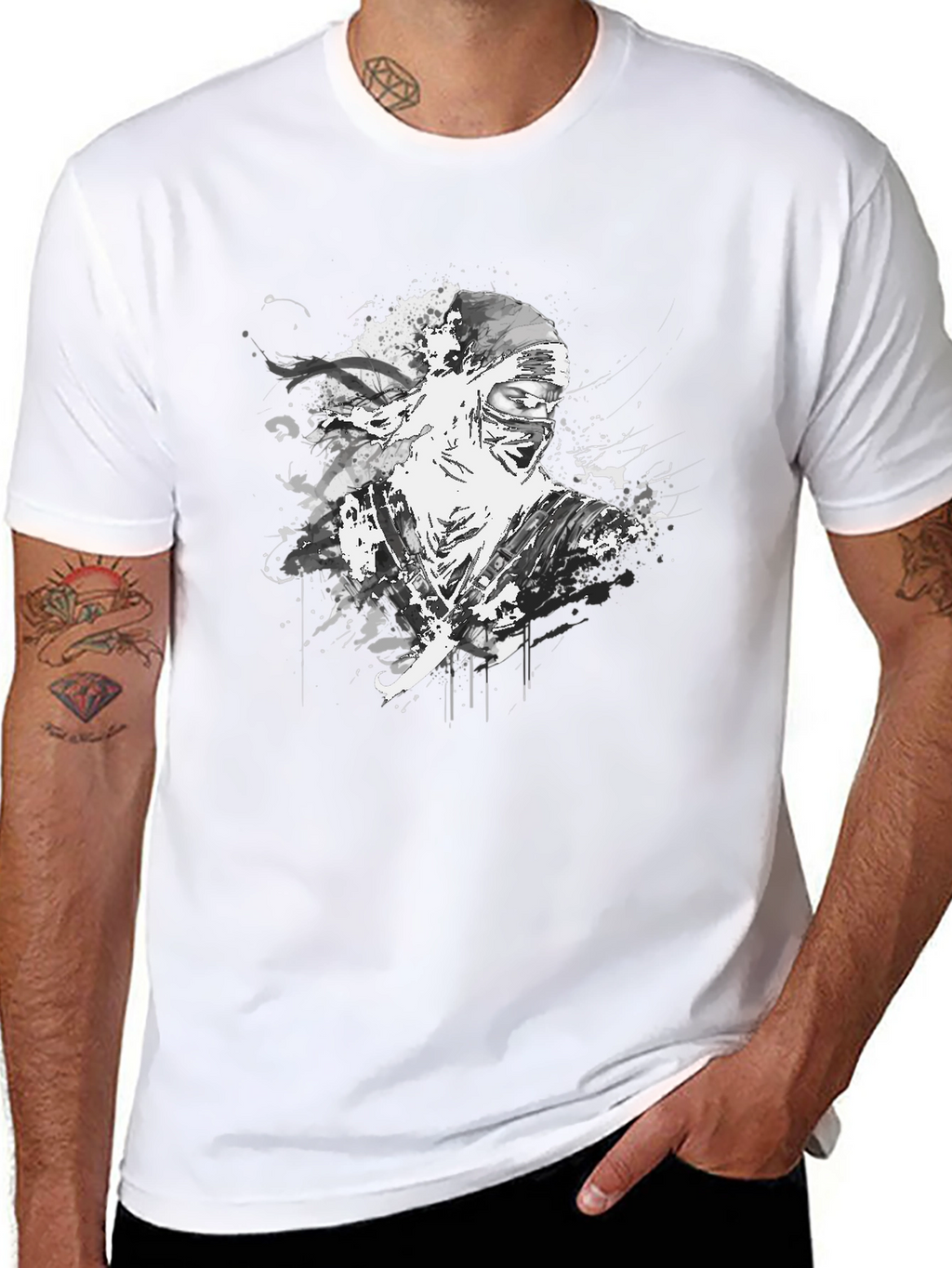 Ink Splatter Ninja Graphic Black T-Shirt
