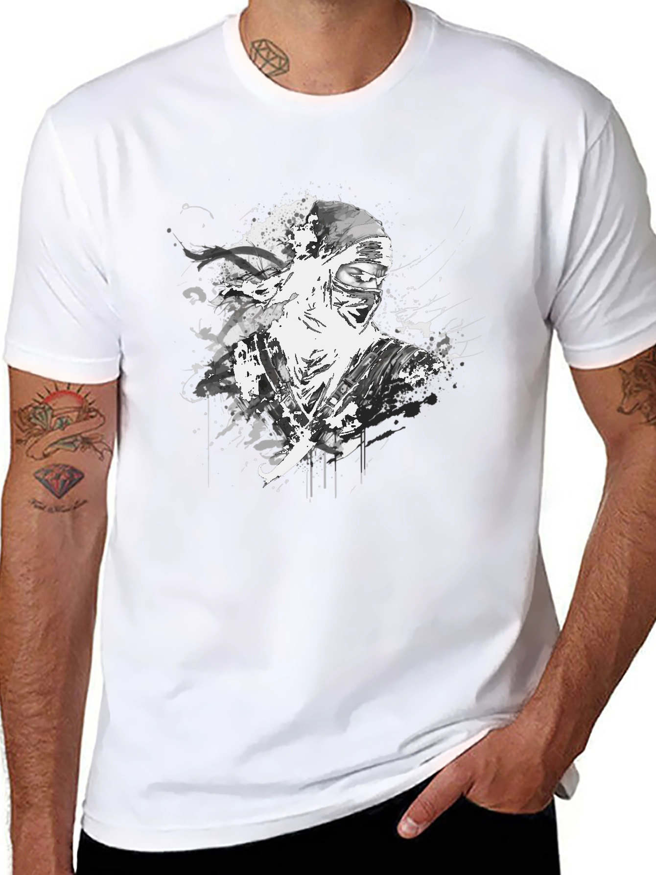Ink Splatter Ninja Graphic Black T-Shirt