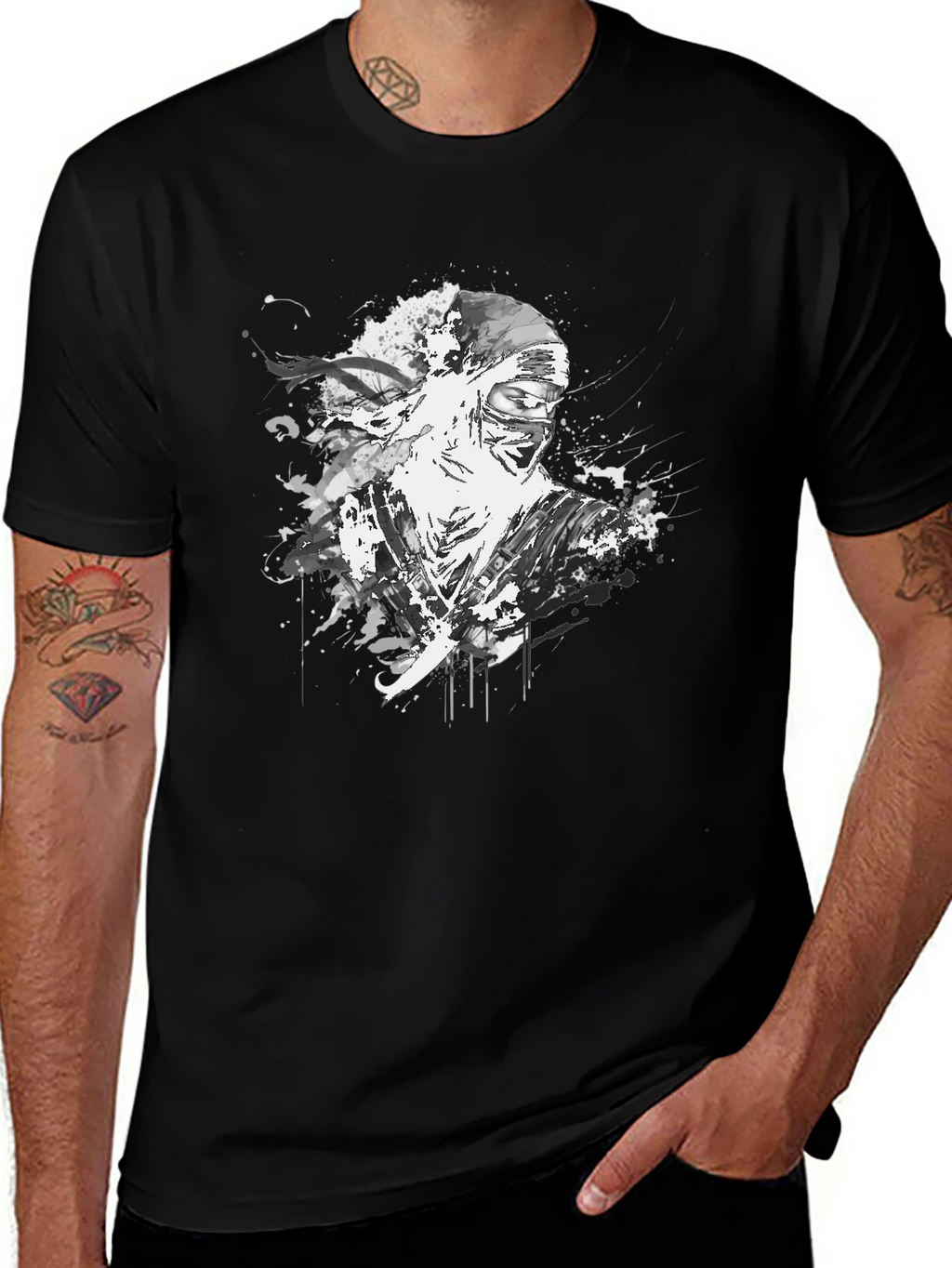 Ink Splatter Ninja Graphic Black T-Shirt