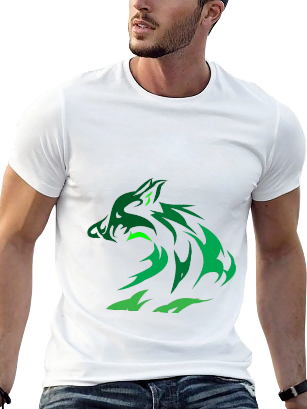 Green Wolf Graphic Black T-Shirt
