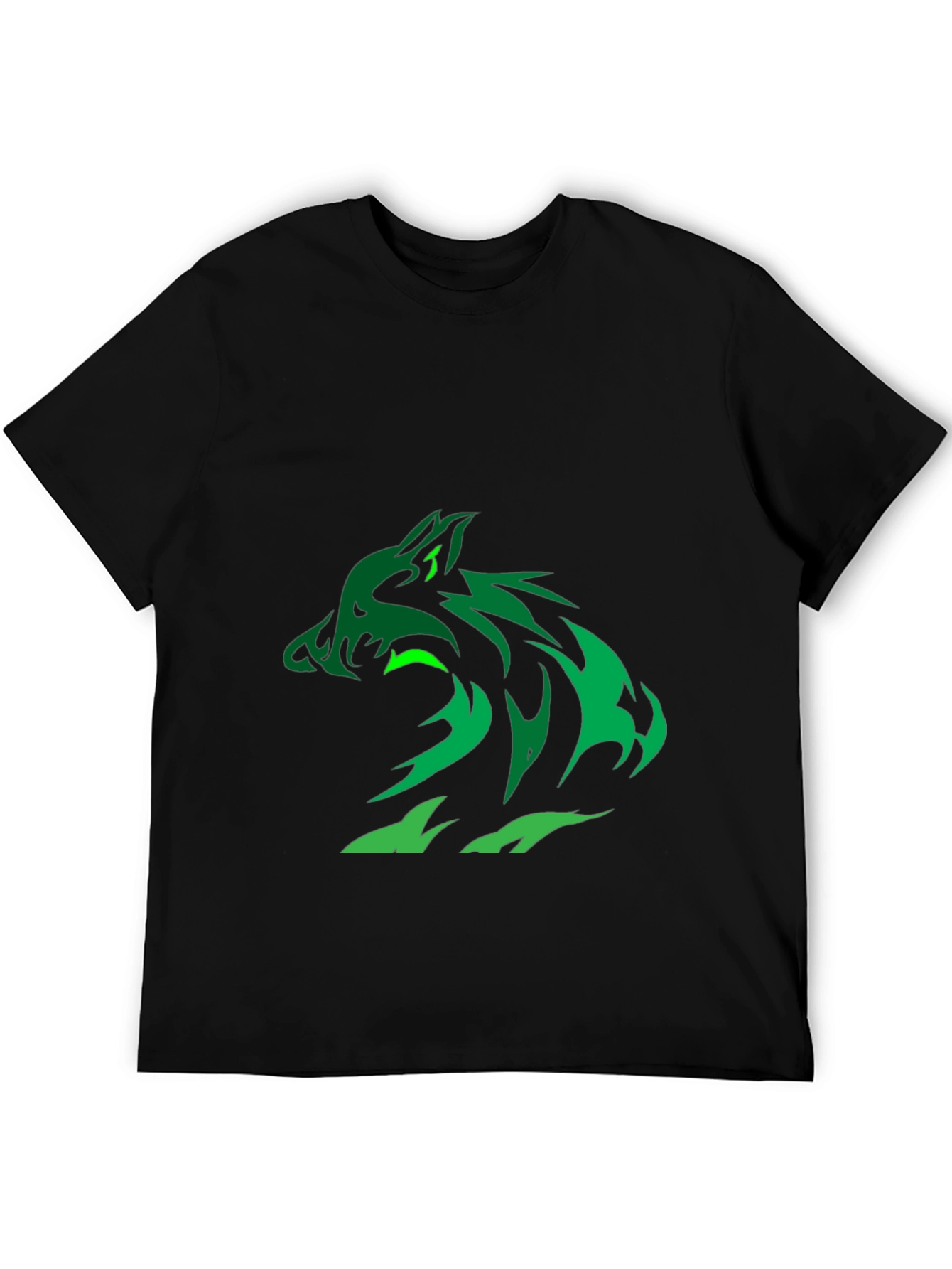 Green Wolf Graphic Black T-Shirt