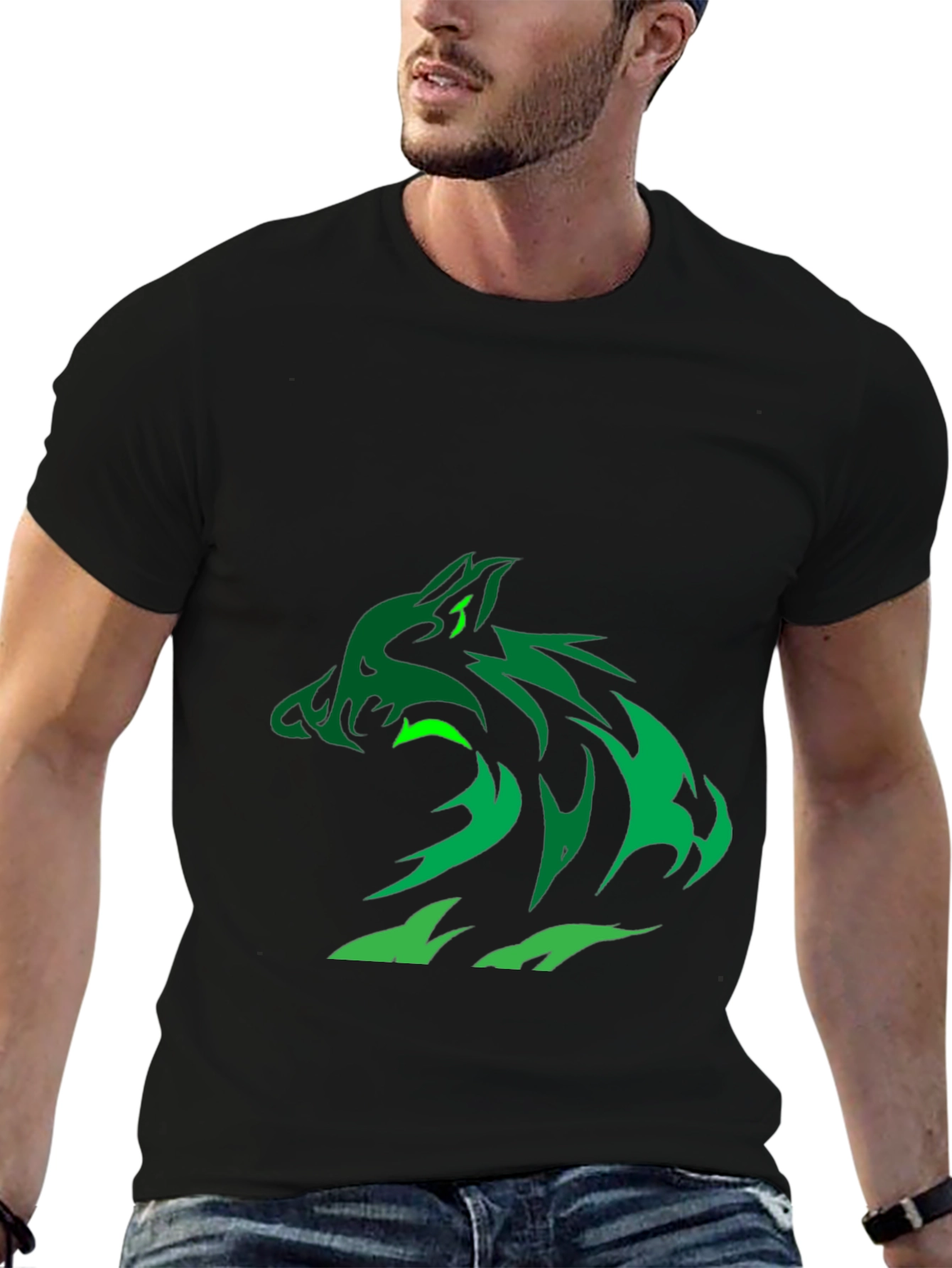 Green Wolf Graphic Black T-Shirt