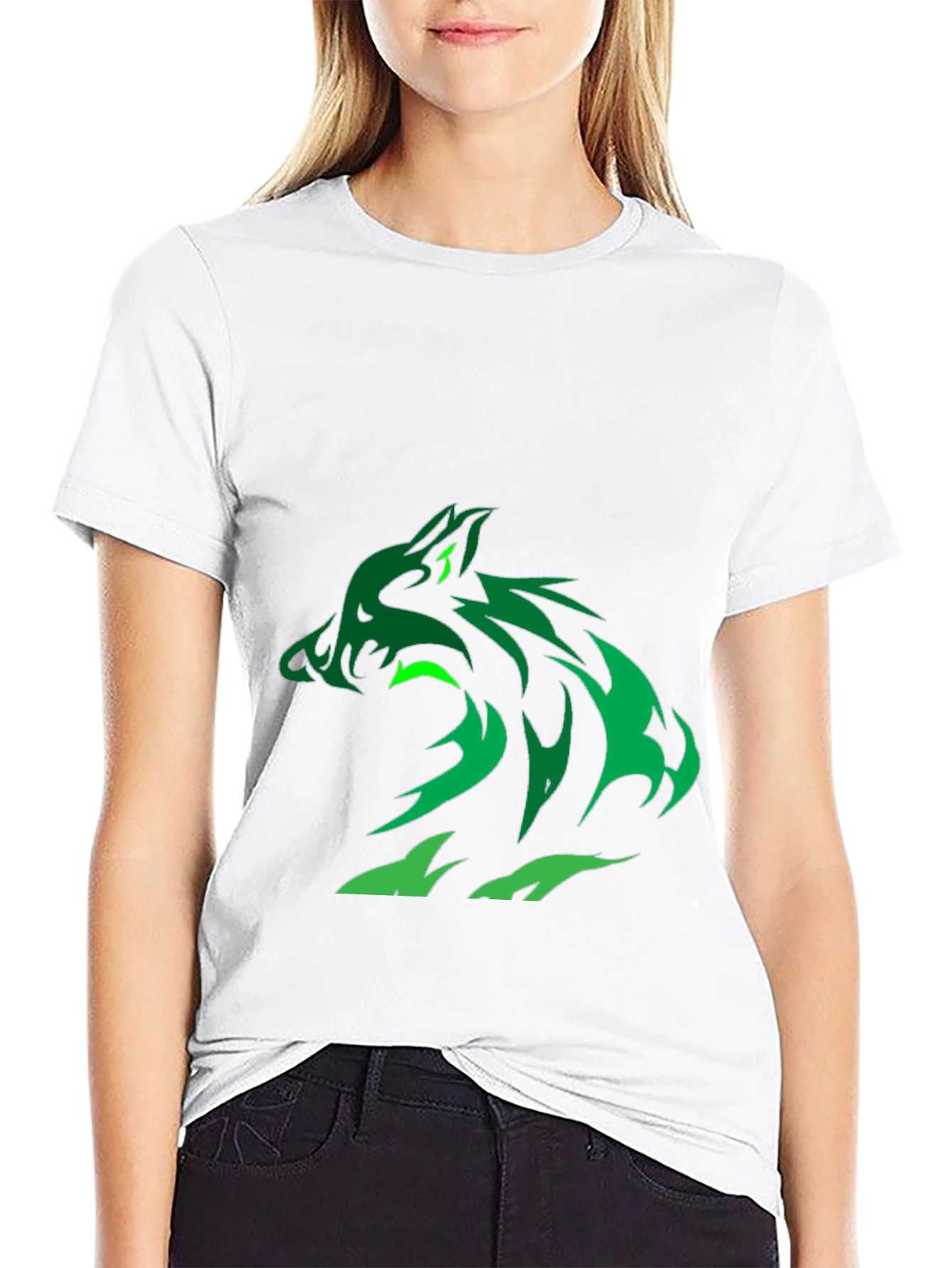 Green Wolf Graphic Black T-Shirt
