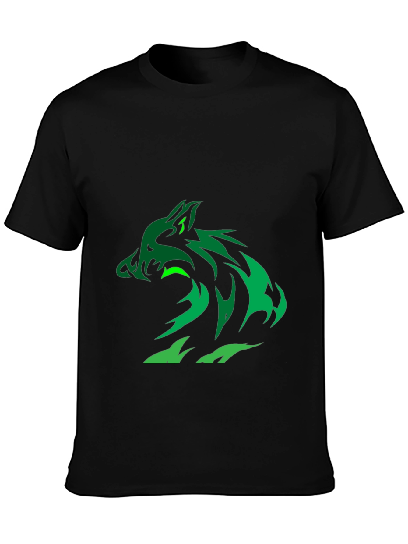 Green Wolf Graphic Black T-Shirt