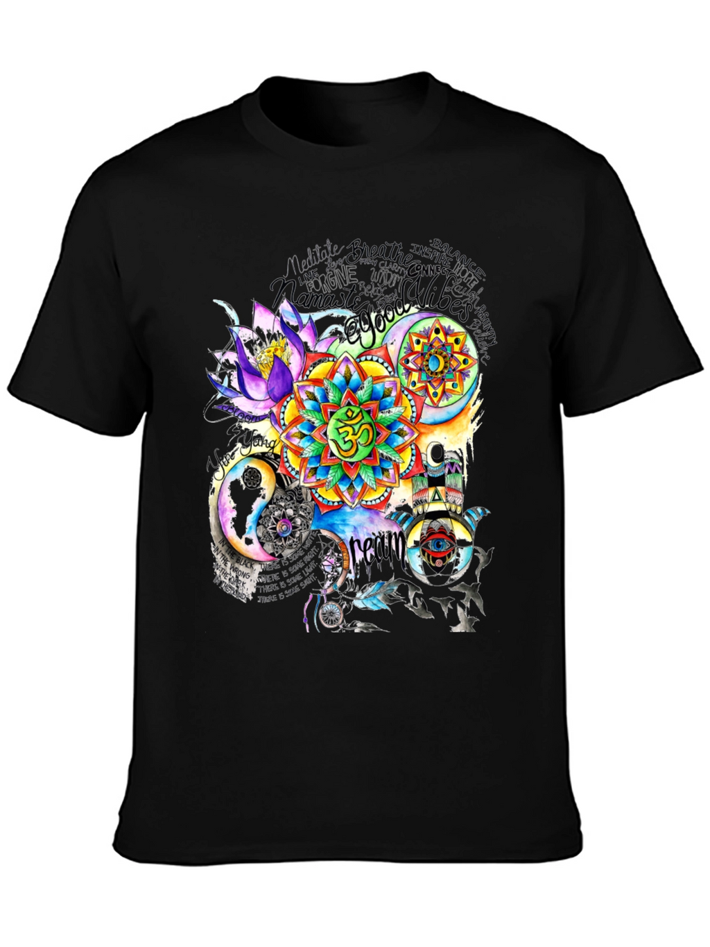 Om Mandala Graphic Print Black T-Shirt
