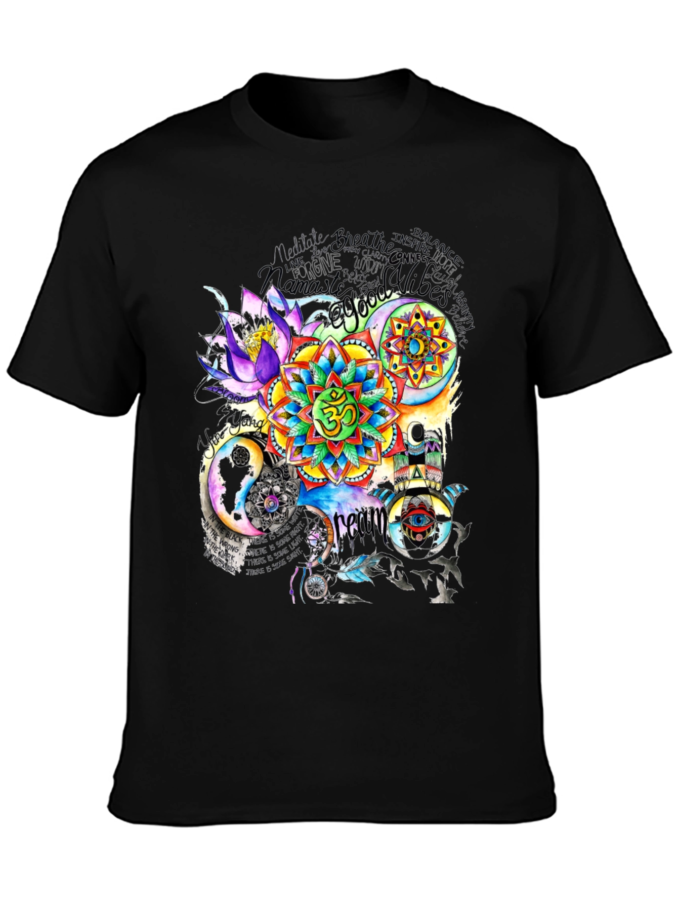 Om Mandala Graphic Print Black T-Shirt