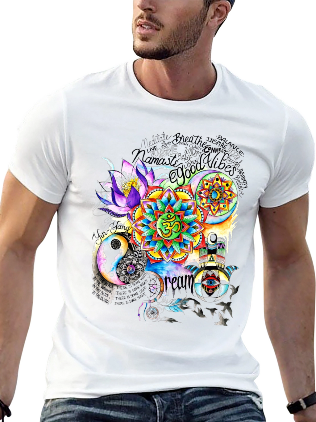 Om Mandala Graphic Print Black T-Shirt