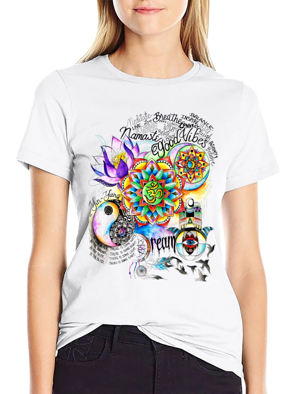Om Mandala Graphic Print Black T-Shirt
