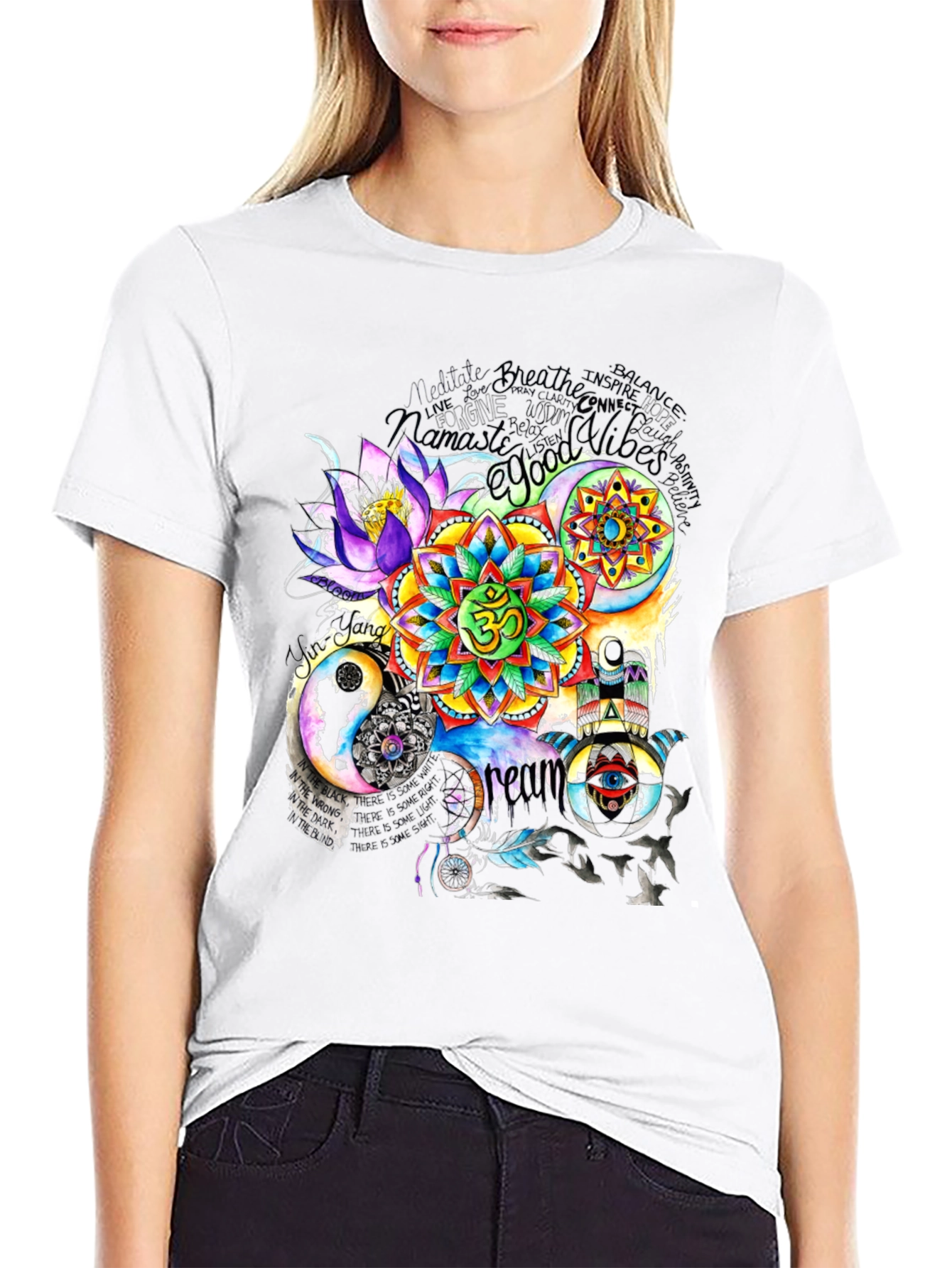 Om Mandala Graphic Print Black T-Shirt