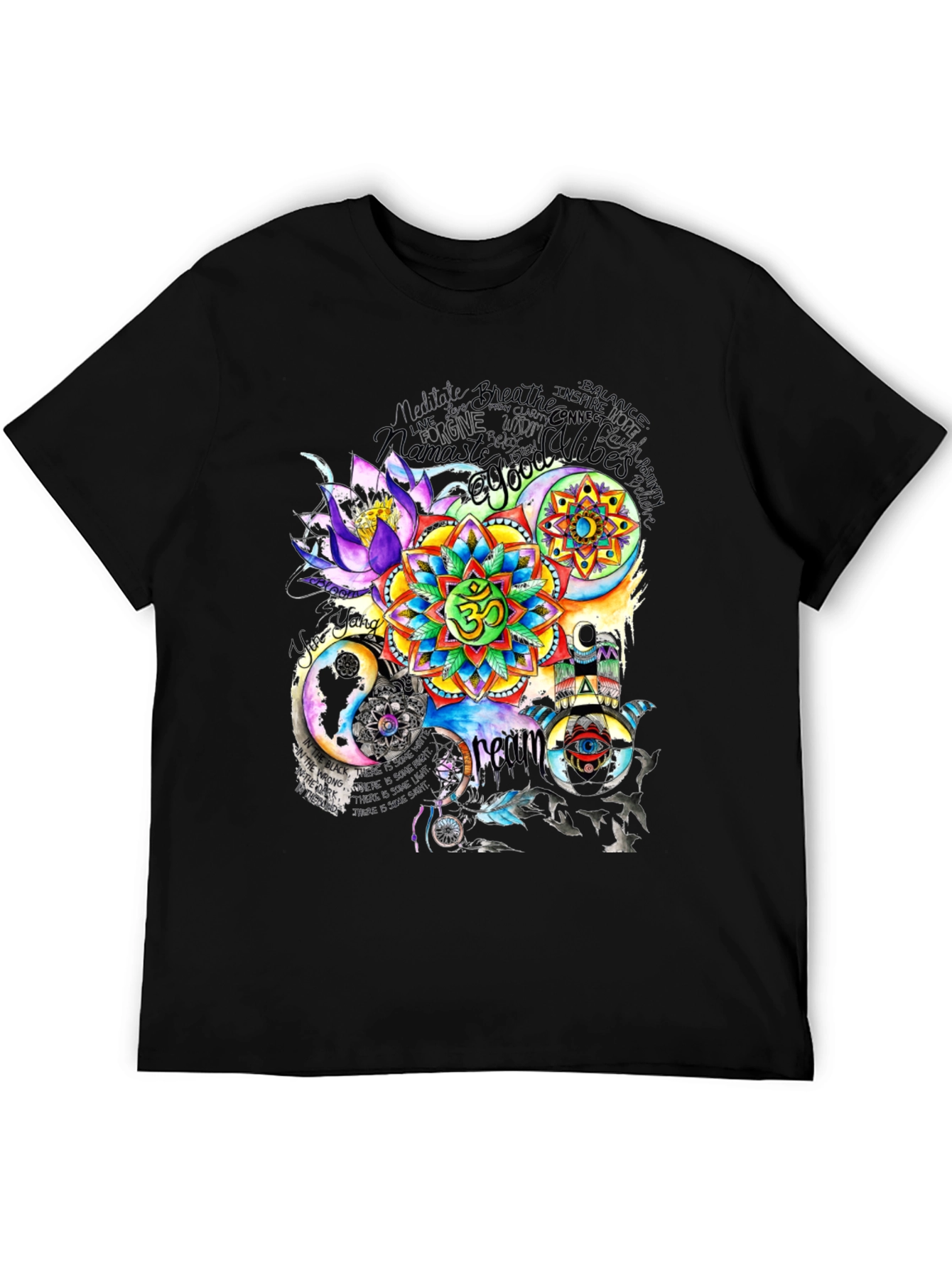 Om Mandala Graphic Print Black T-Shirt