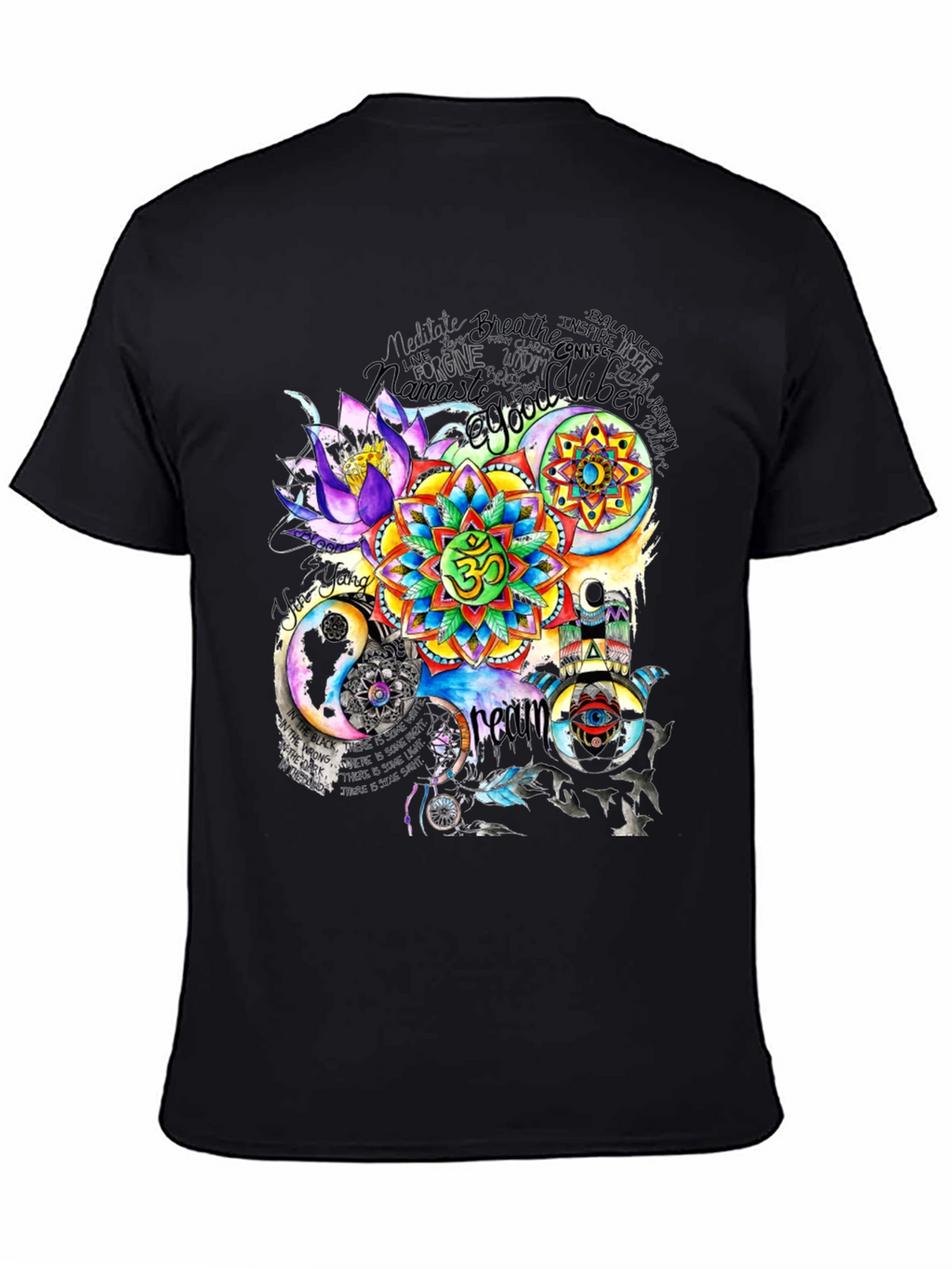 Om Mandala Graphic Print Black T-Shirt