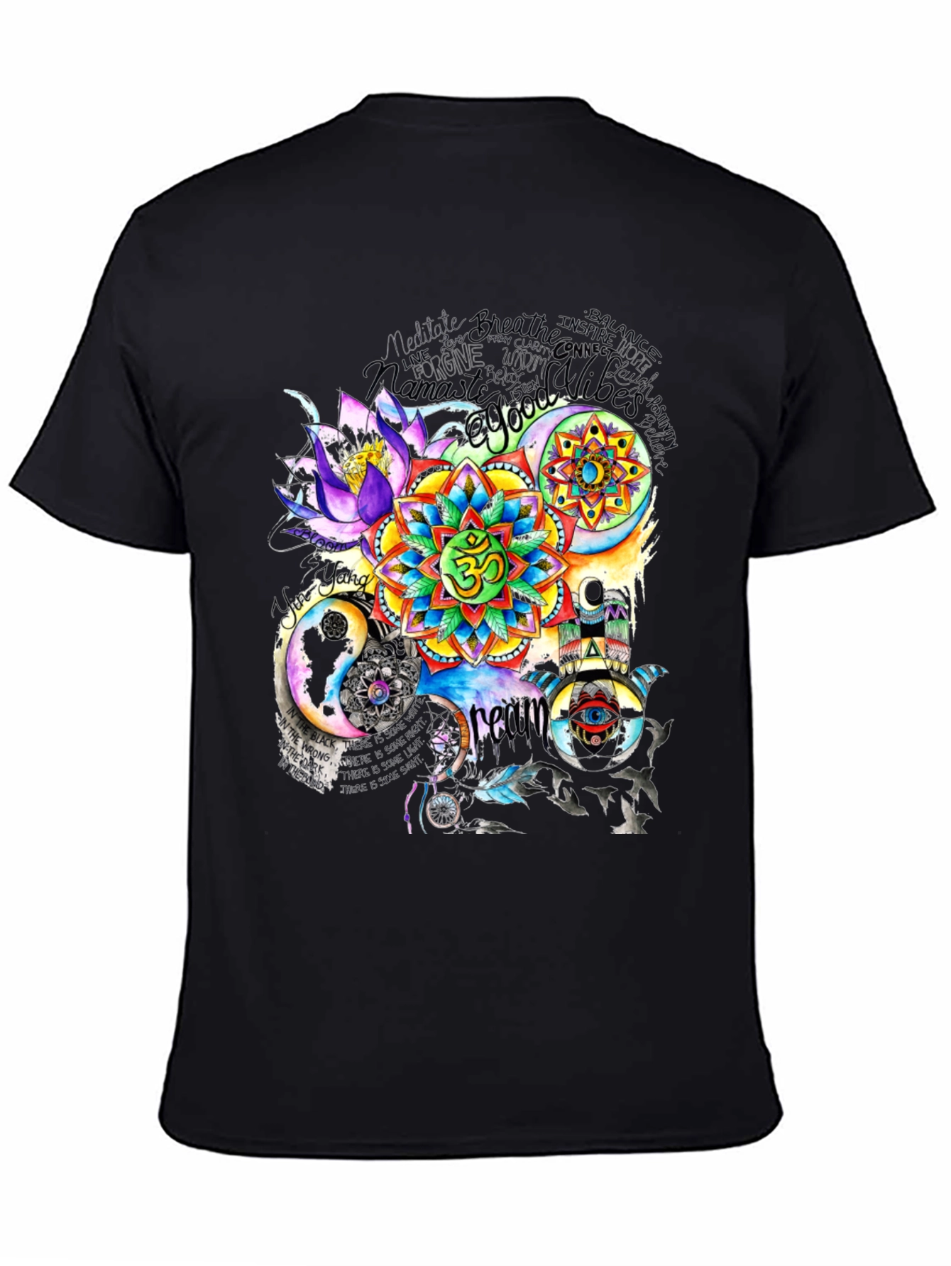 Om Mandala Graphic Print Black T-Shirt