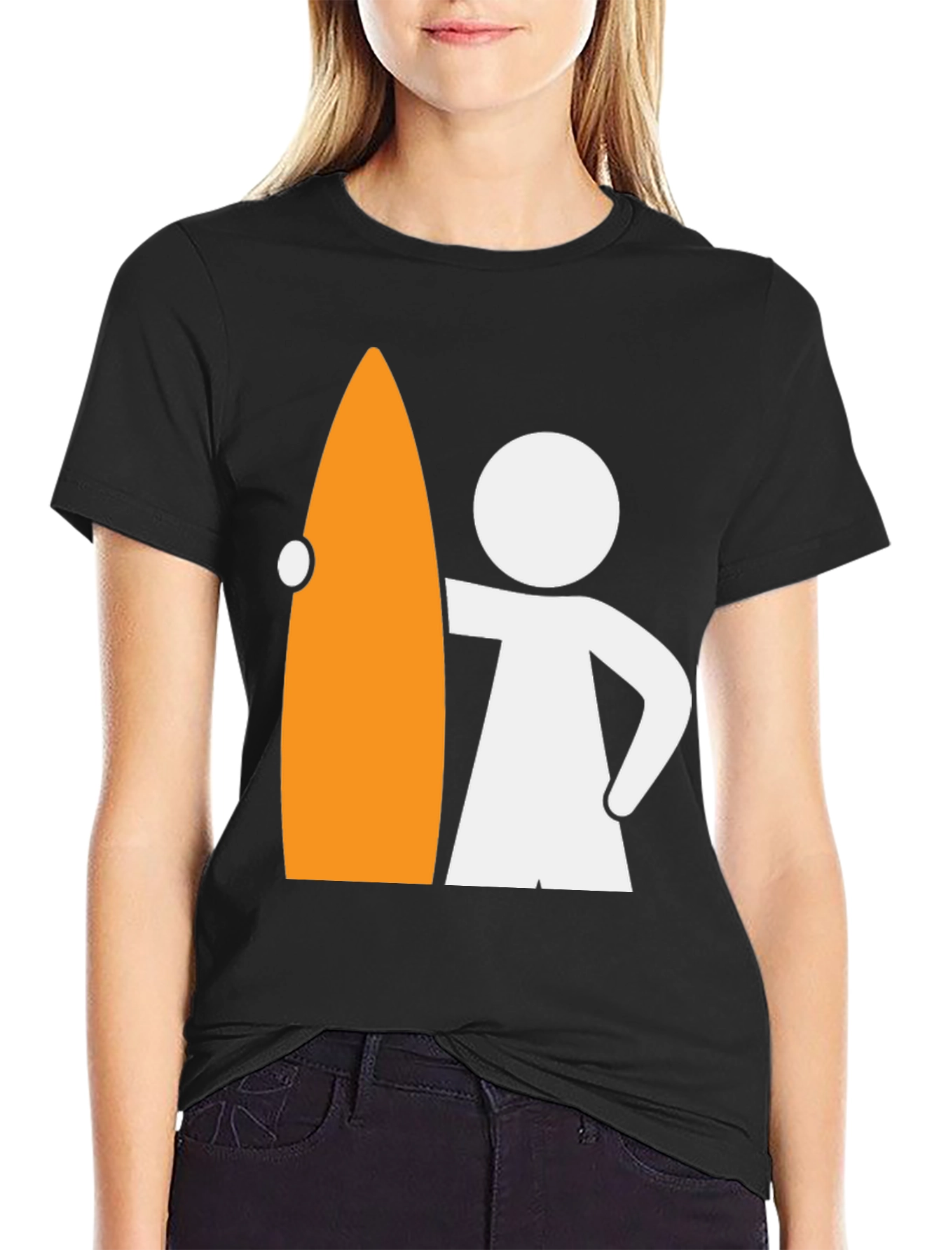 Surfer Dude Graphic Tee - Black Cotton T-Shirt