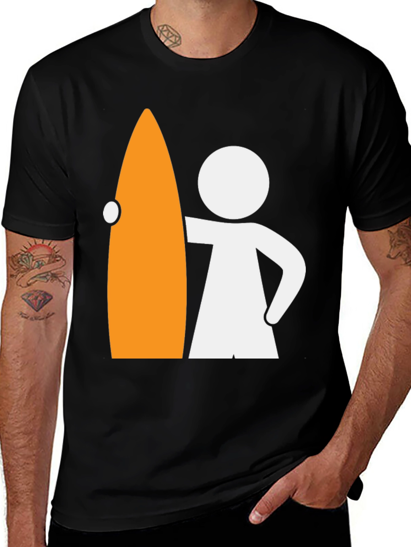 Surfer Dude Graphic Tee - Black Cotton T-Shirt