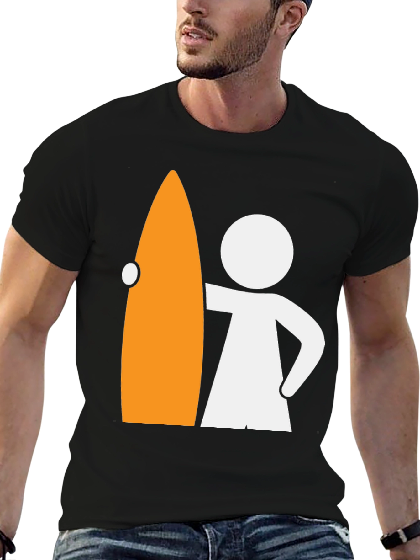 Surfer Dude Graphic Tee - Black Cotton T-Shirt