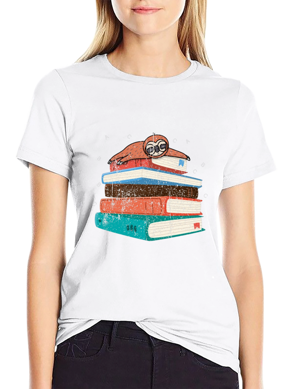Sloth on Books T-Shirt - Readers Delight