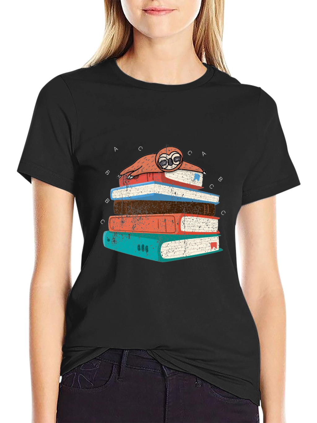 Sloth on Books T-Shirt - Readers Delight
