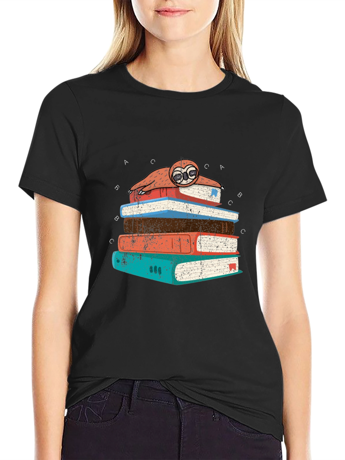 Sloth on Books T-Shirt - Readers Delight