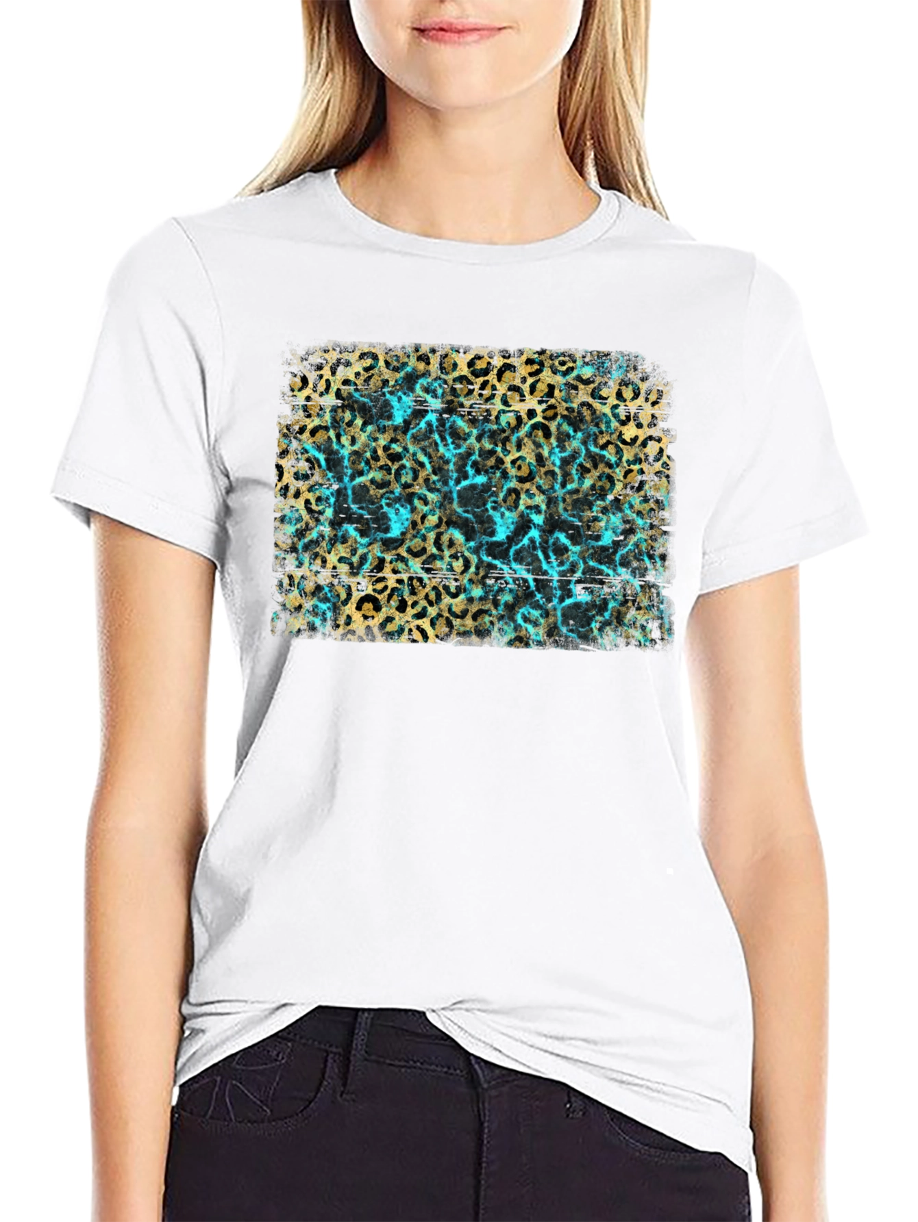 Leopard Print & Turquoise Graphic Tee