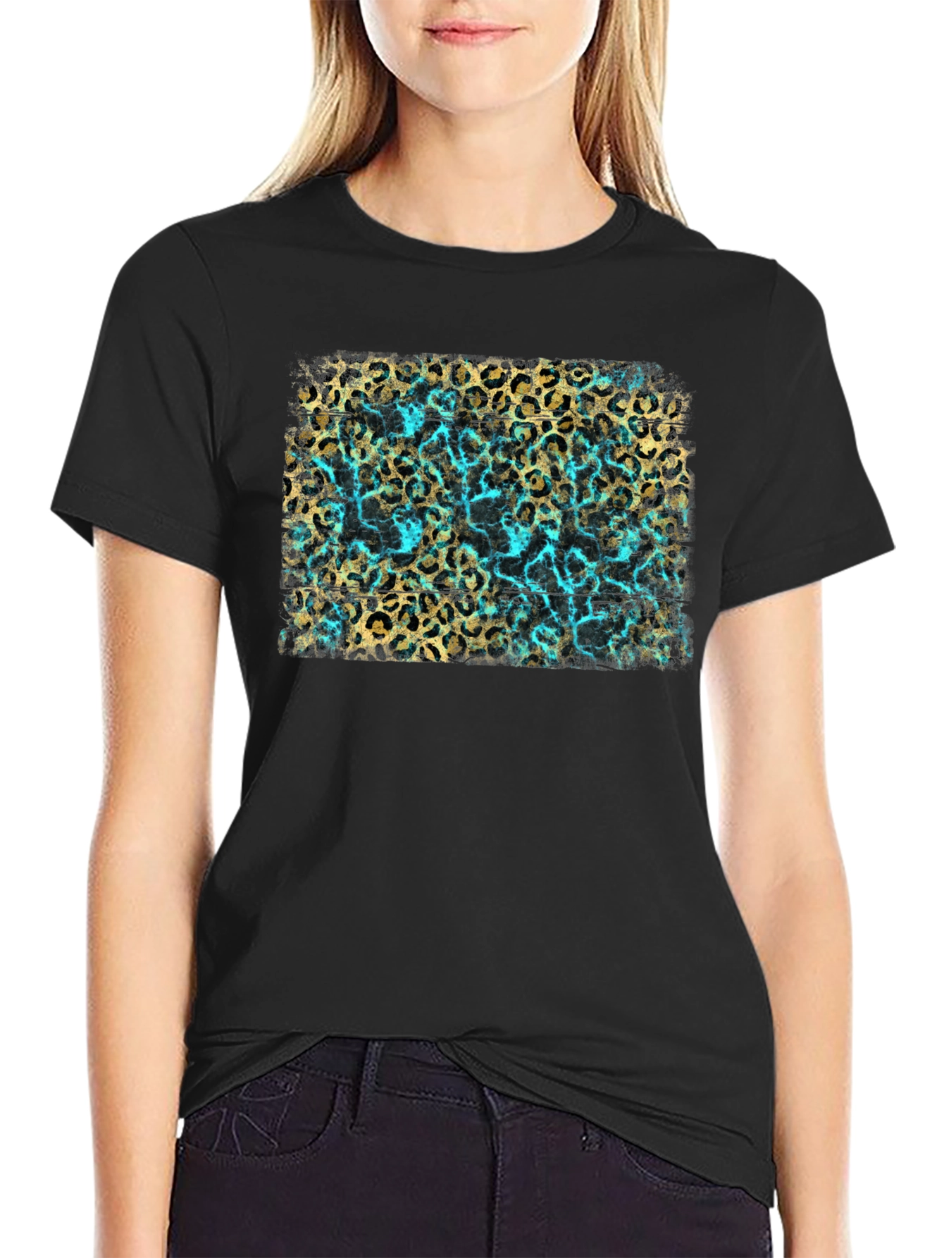 Leopard Print & Turquoise Graphic Tee