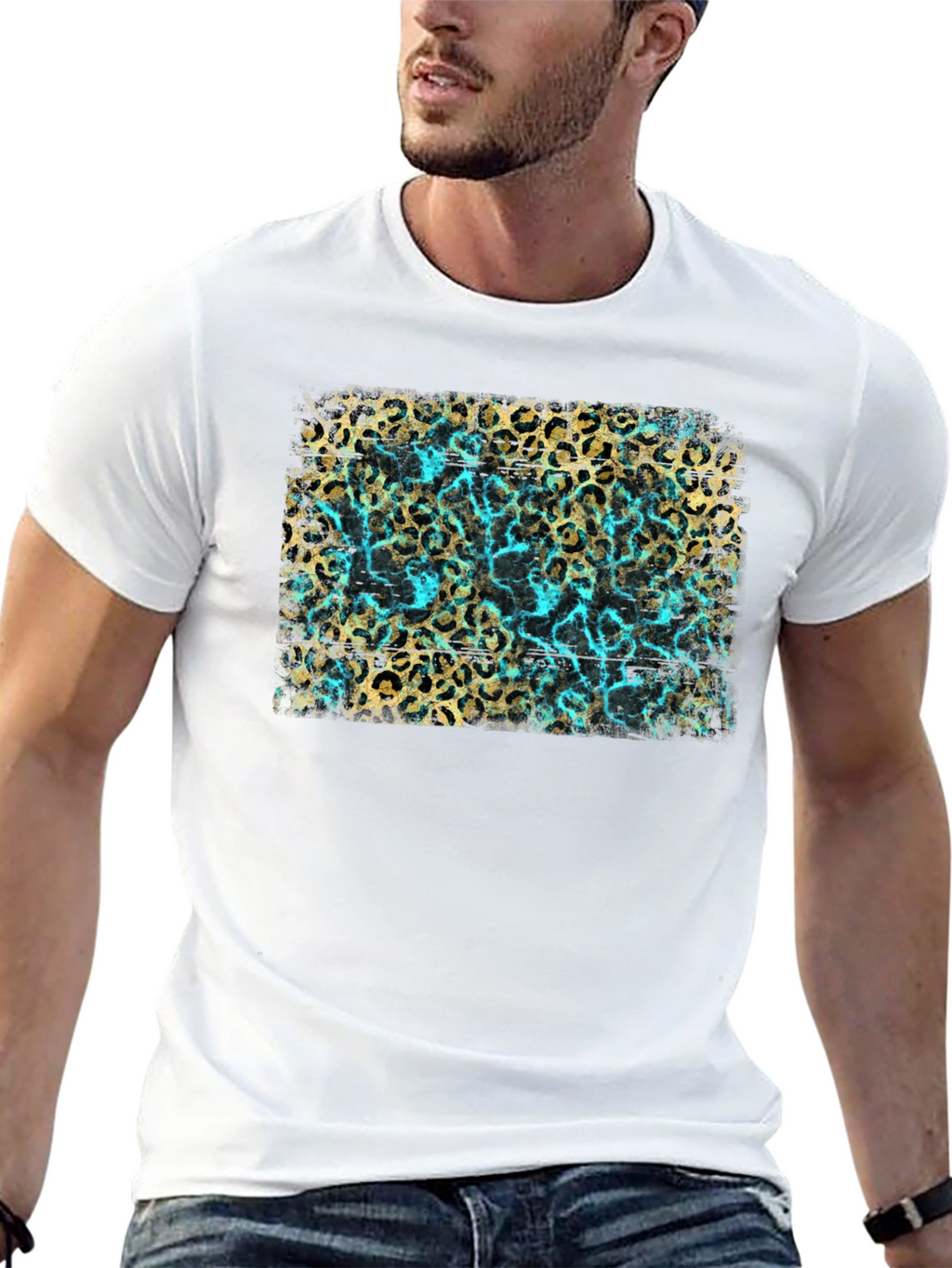 Leopard Print & Turquoise Graphic Tee