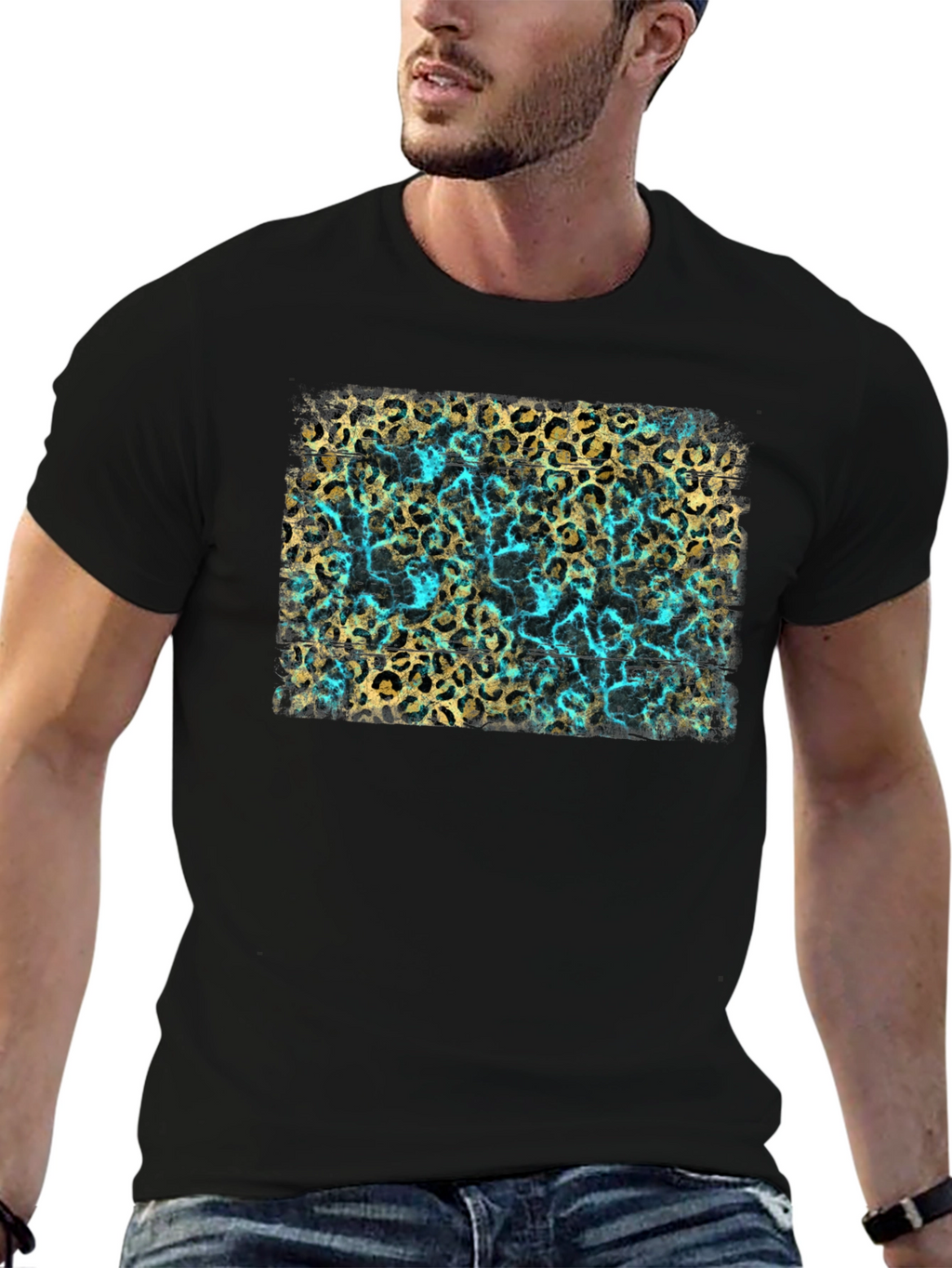Leopard Print & Turquoise Graphic Tee