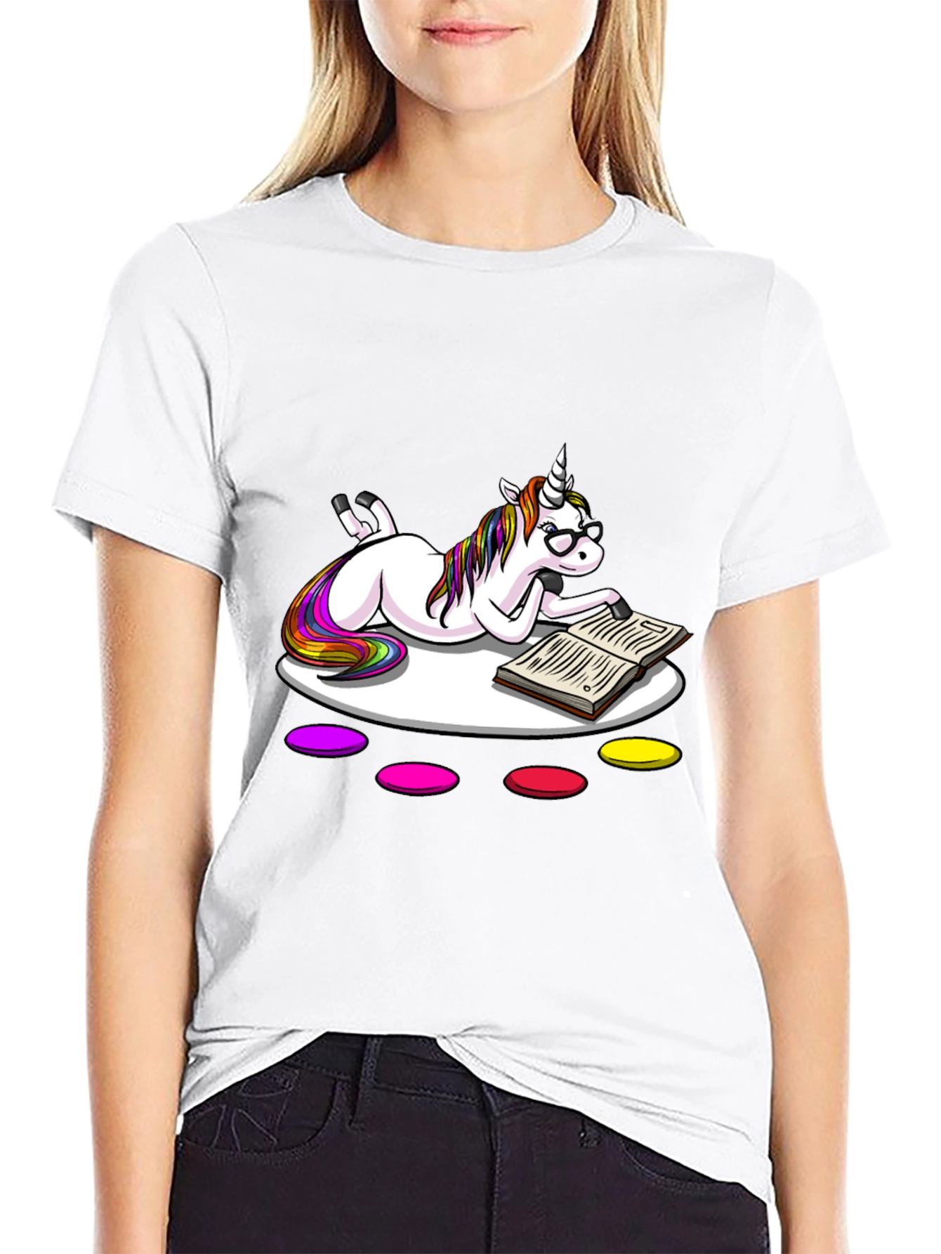 Unicorn Reading Book Black T-Shirt
