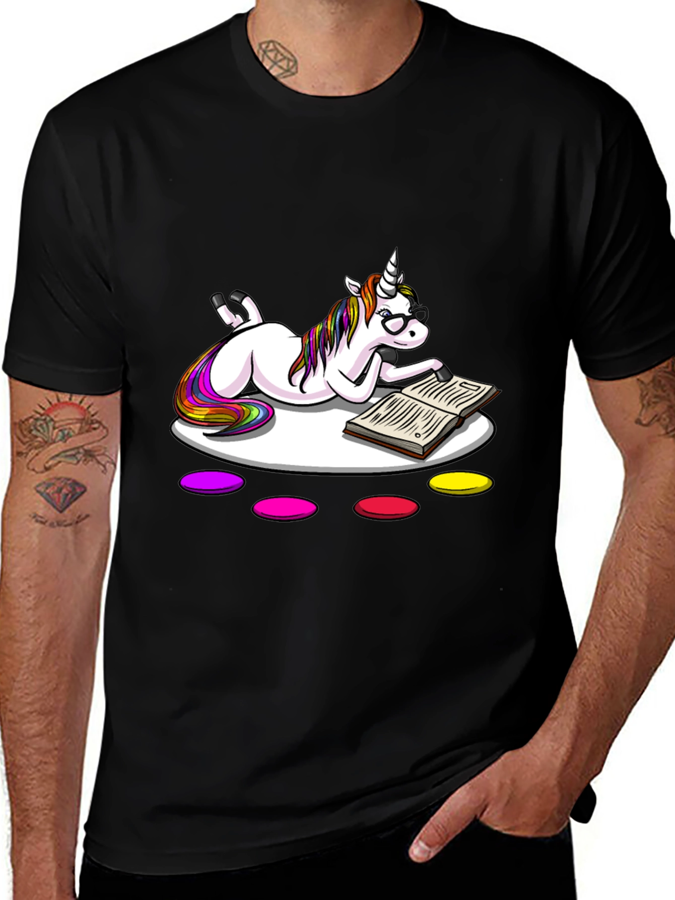 Unicorn Reading Book Black T-Shirt