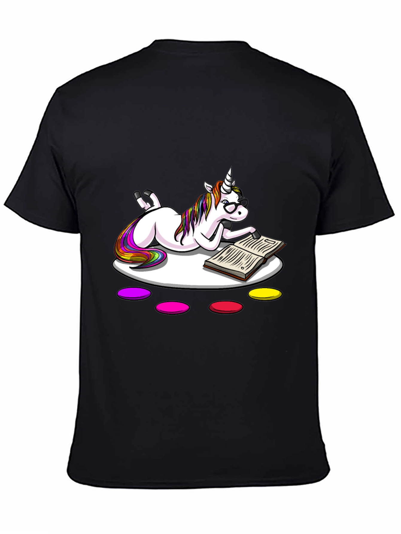 Unicorn Reading Book Black T-Shirt