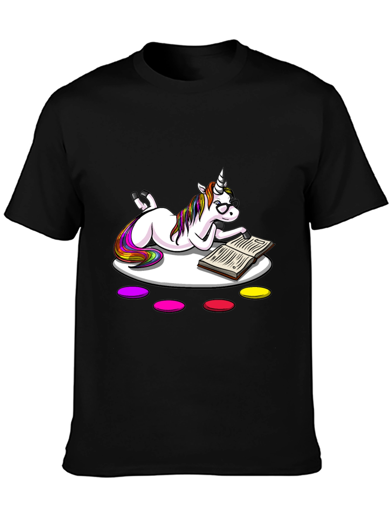 Unicorn Reading Book Black T-Shirt