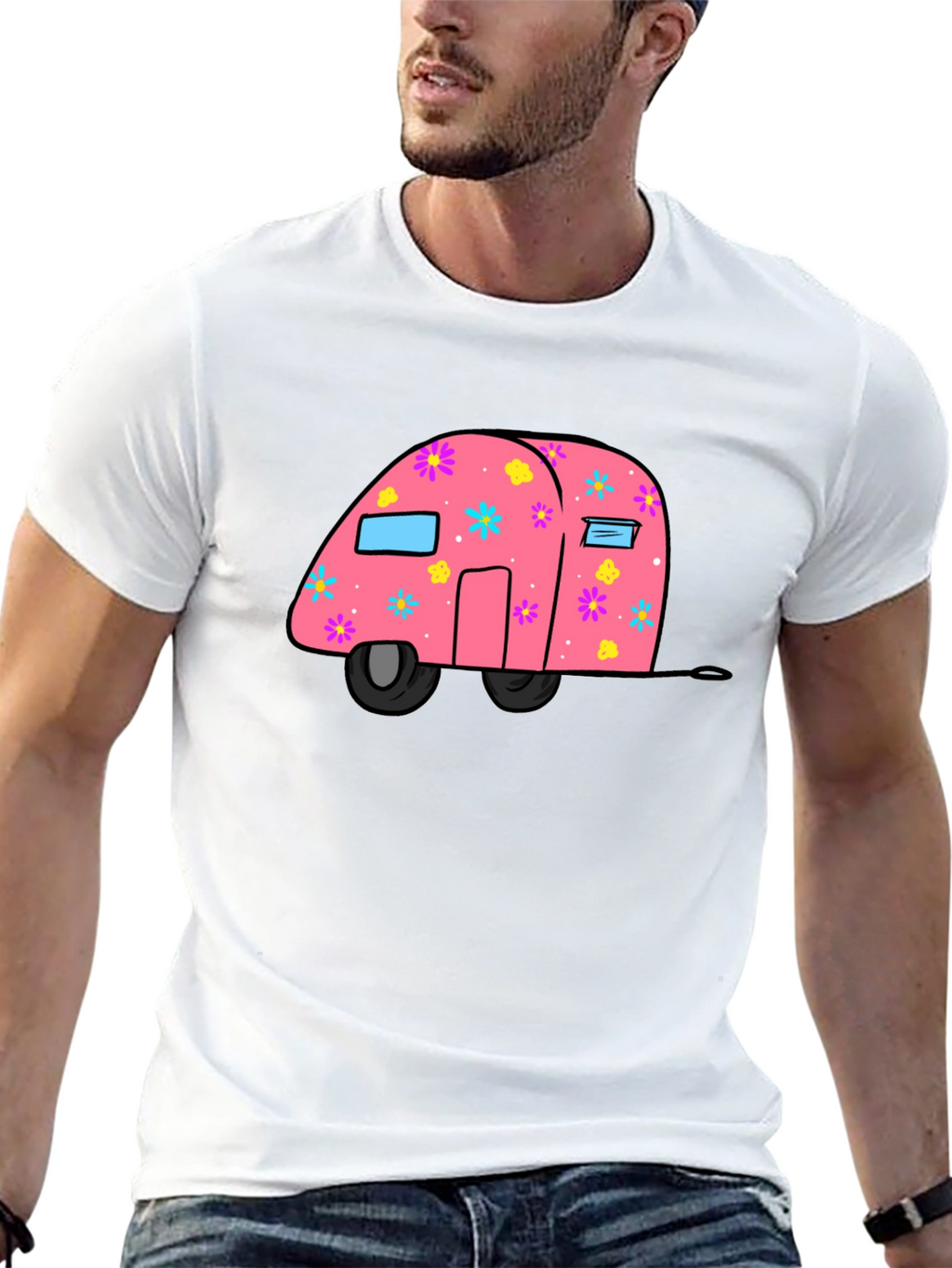 Pink Floral Camper Graphic T-Shirt