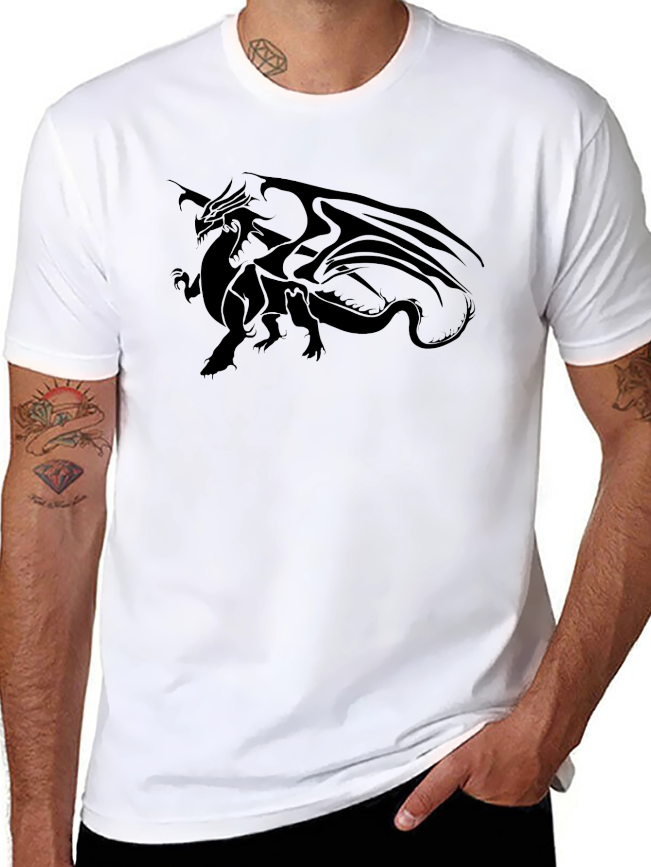 Dragon Graphic Tee - Black Cotton Casual T-Shirt