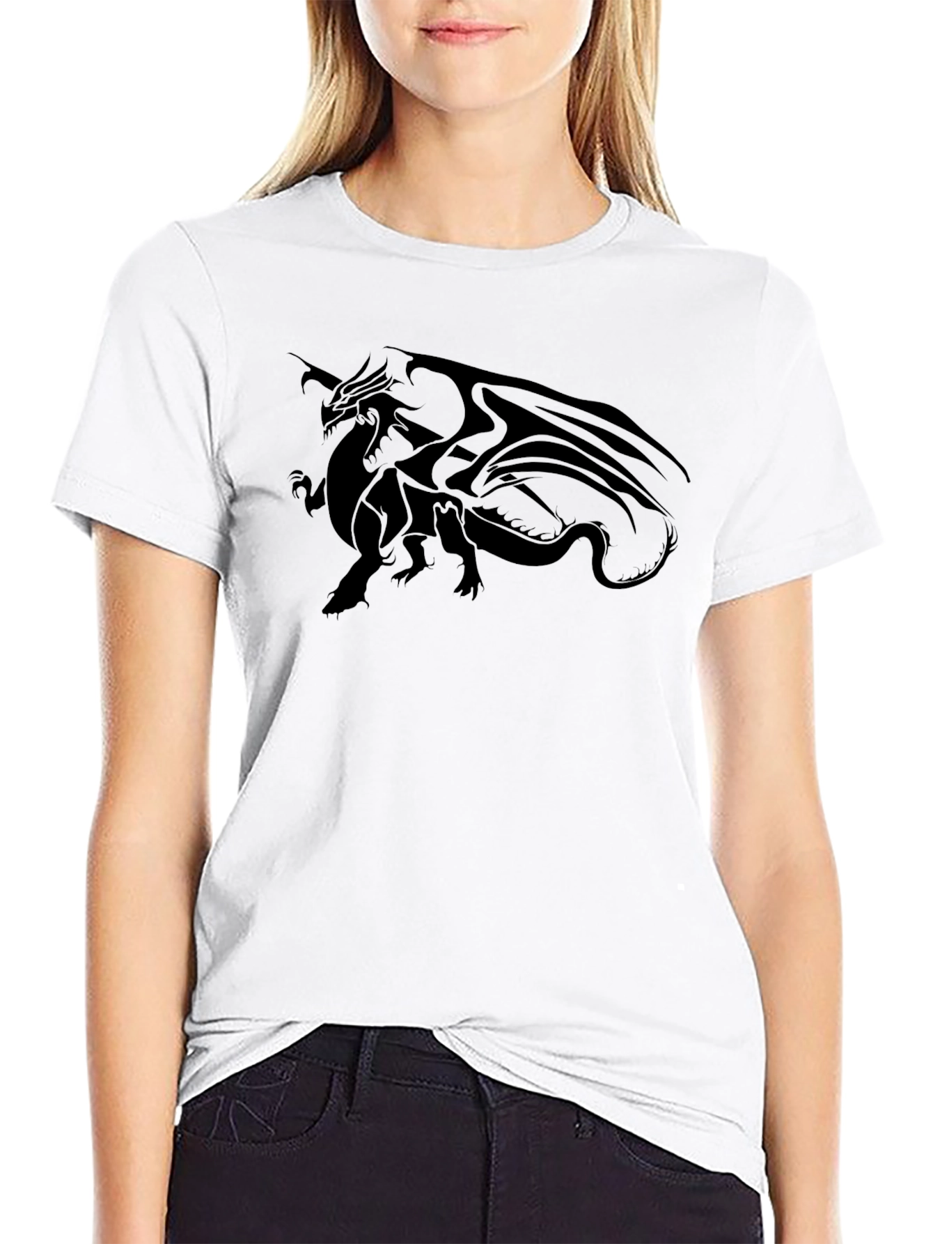 Dragon Graphic Tee - Black Cotton Casual T-Shirt