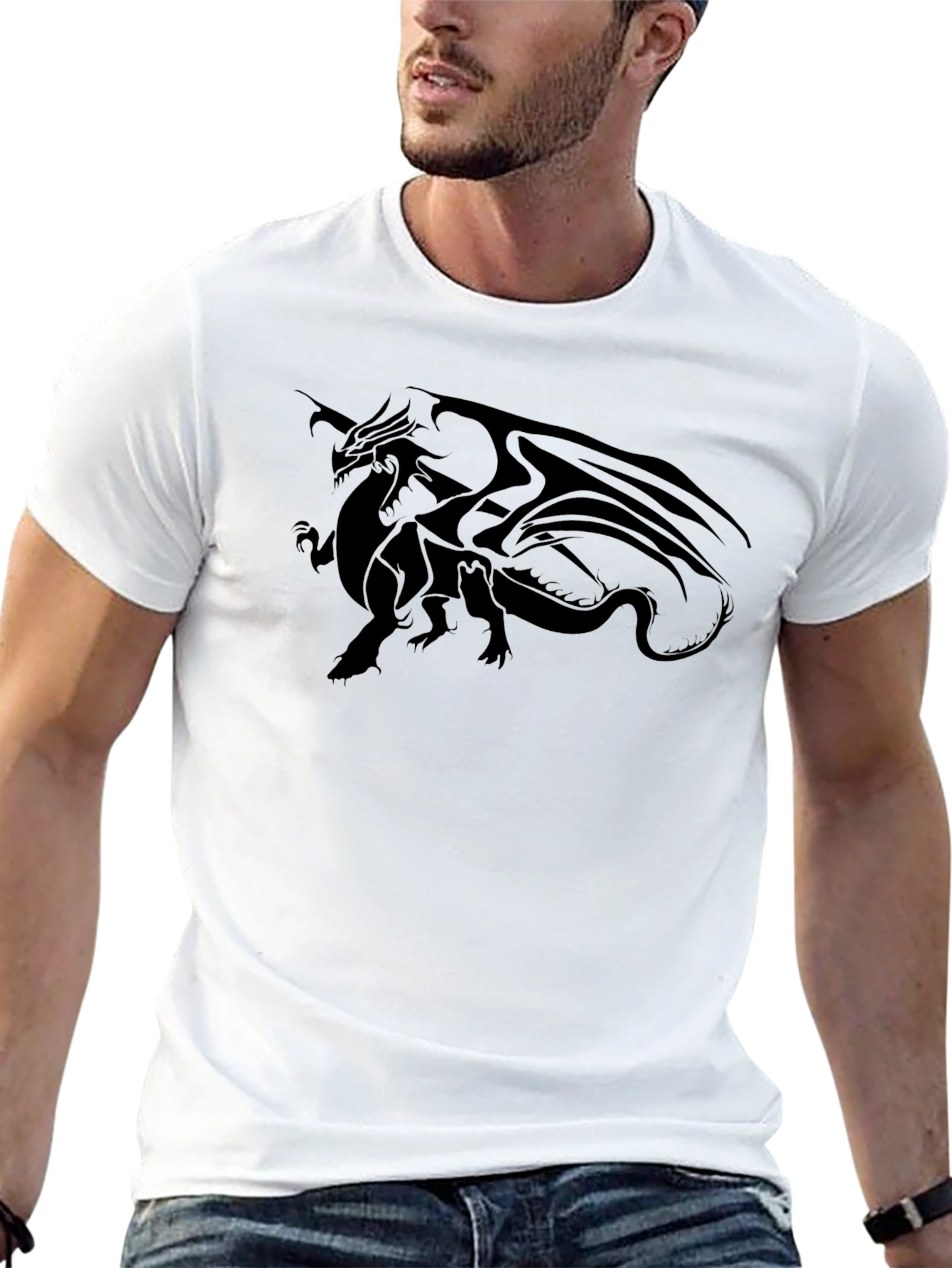 Dragon Graphic Tee - Black Cotton Casual T-Shirt