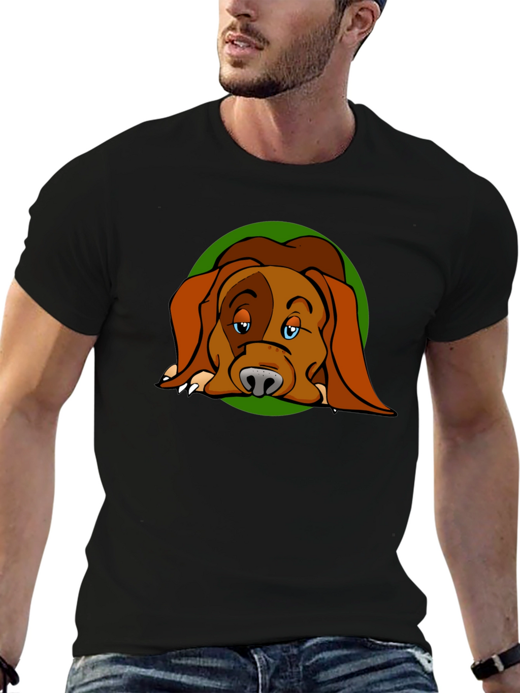 Dog Cartoon Graphic Black T-Shirt