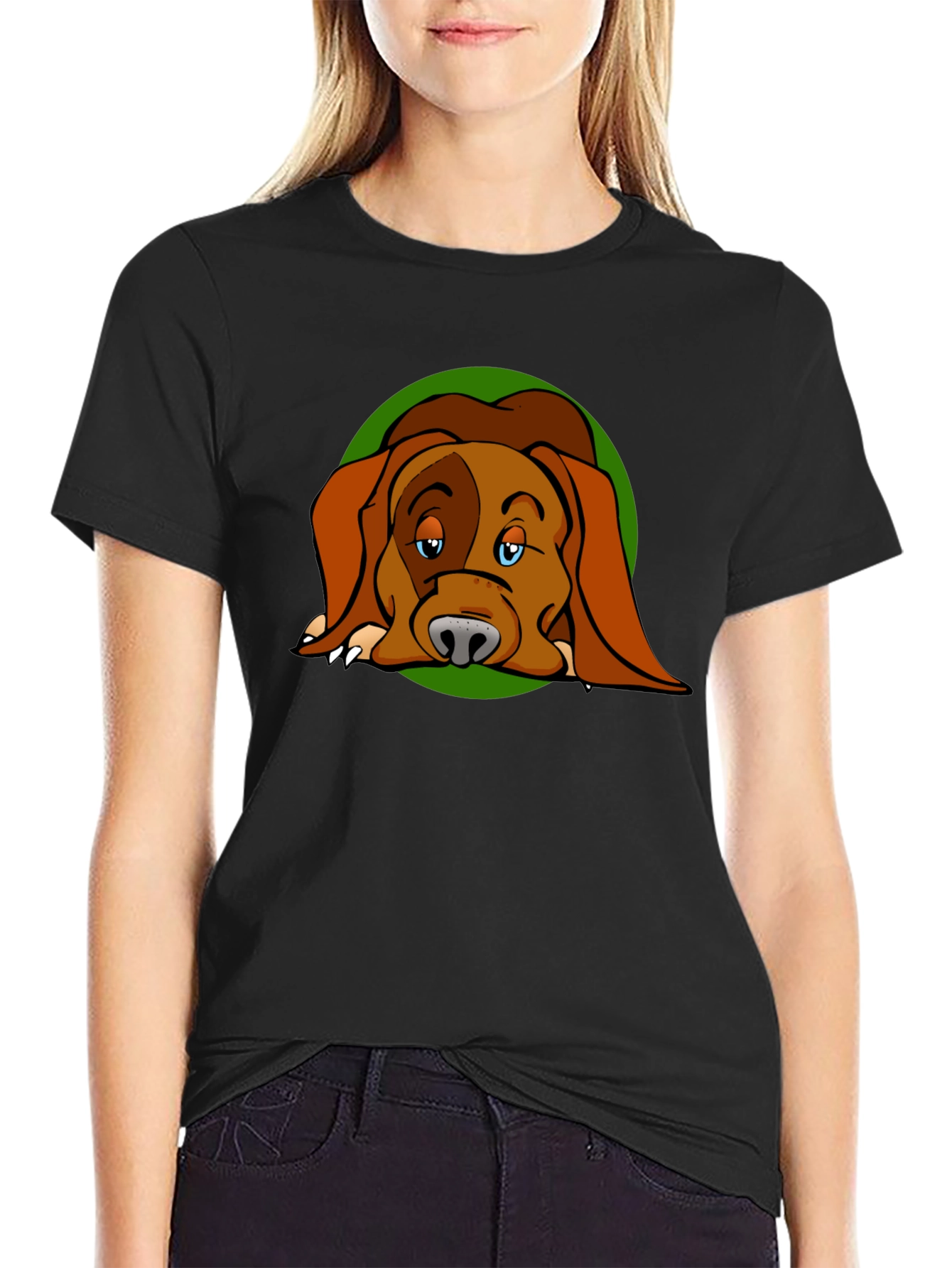 Dog Cartoon Graphic Black T-Shirt