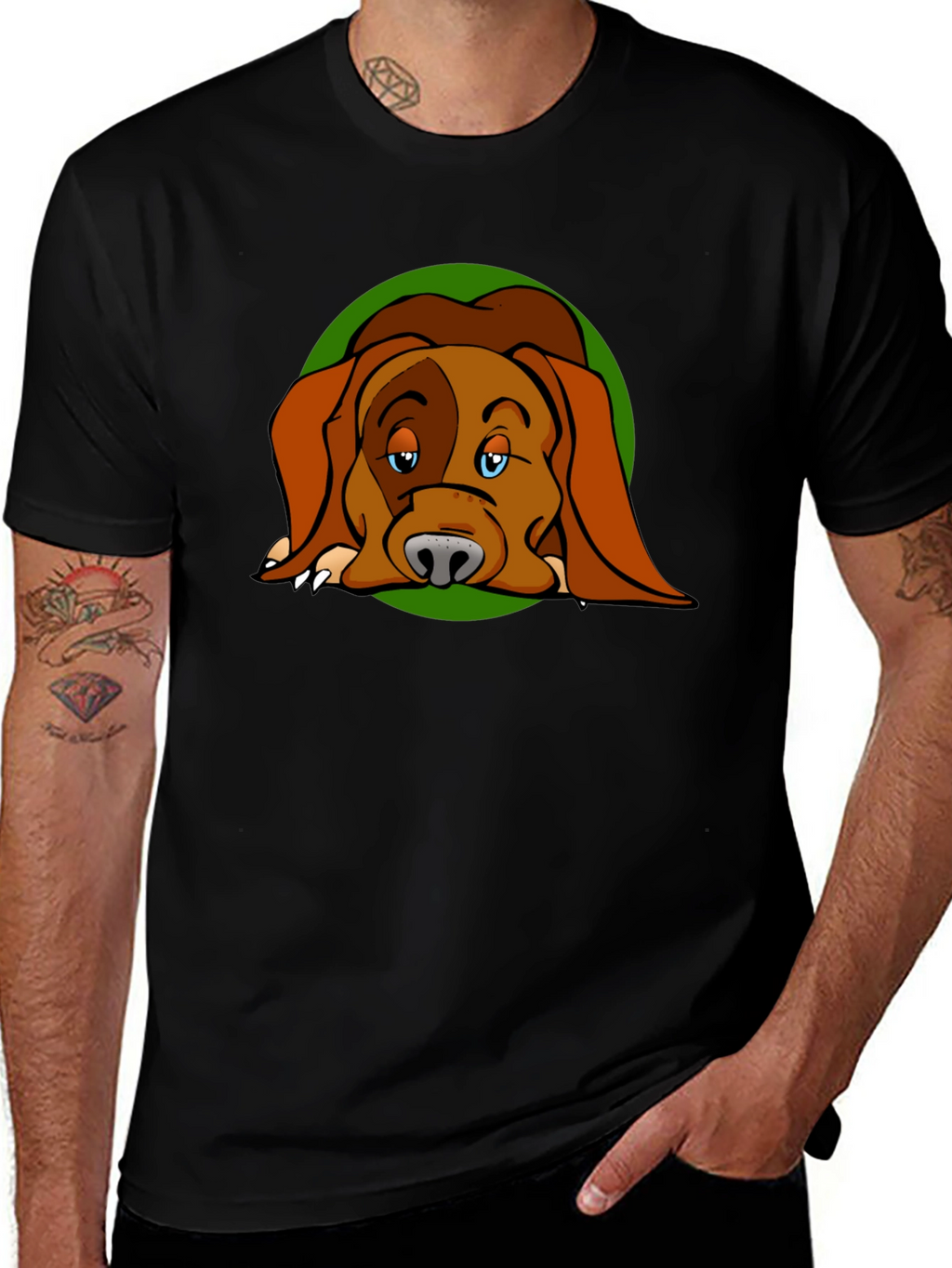 Dog Cartoon Graphic Black T-Shirt