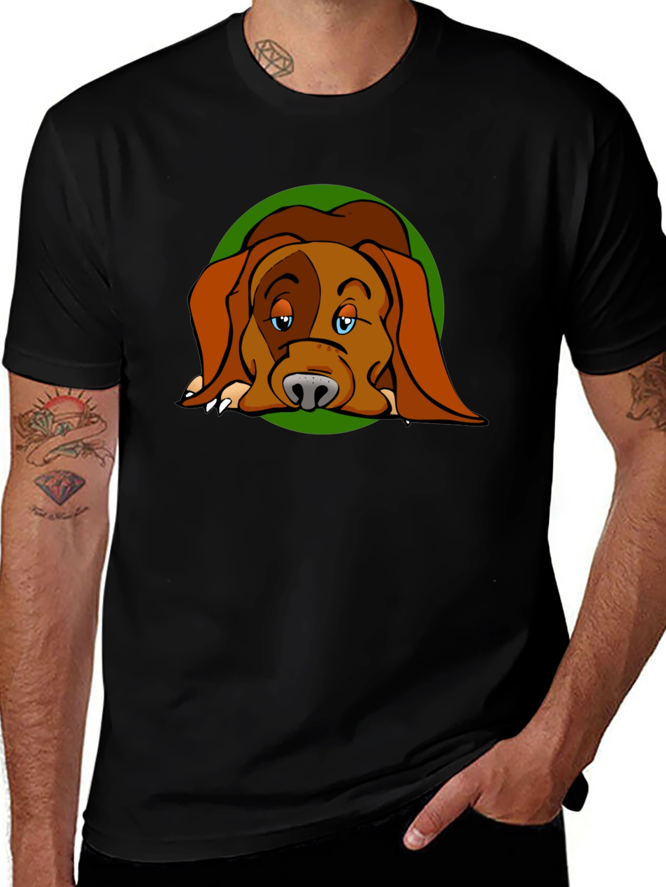 Dog Cartoon Graphic Black T-Shirt