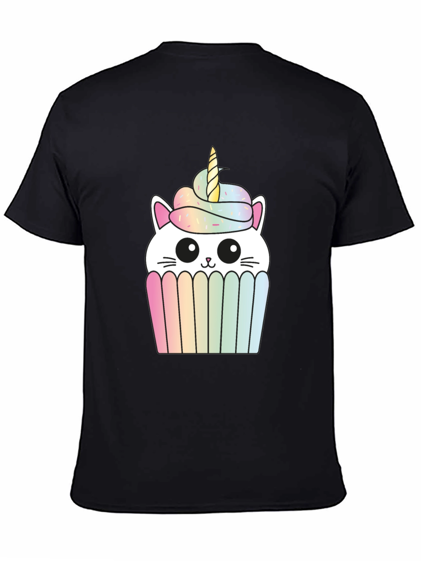 Unicorn Cat Cupcake Graphic Tee - Black Cotton T-Shirt
