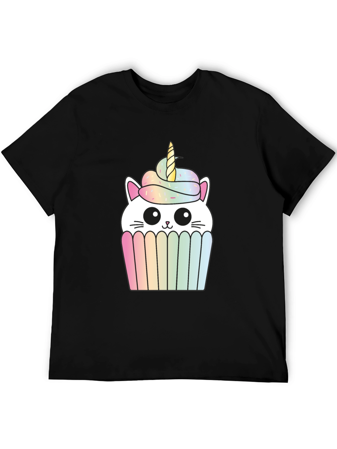 Unicorn Cat Cupcake Graphic Tee - Black Cotton T-Shirt