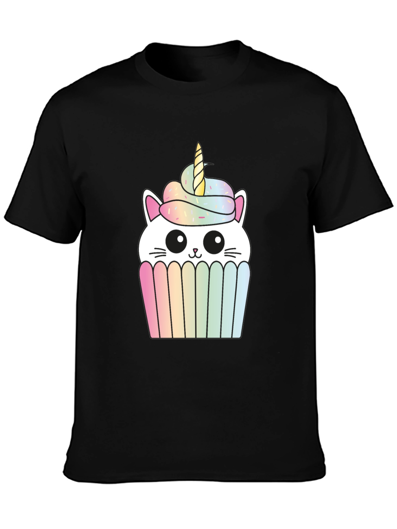 Unicorn Cat Cupcake Graphic Tee - Black Cotton T-Shirt