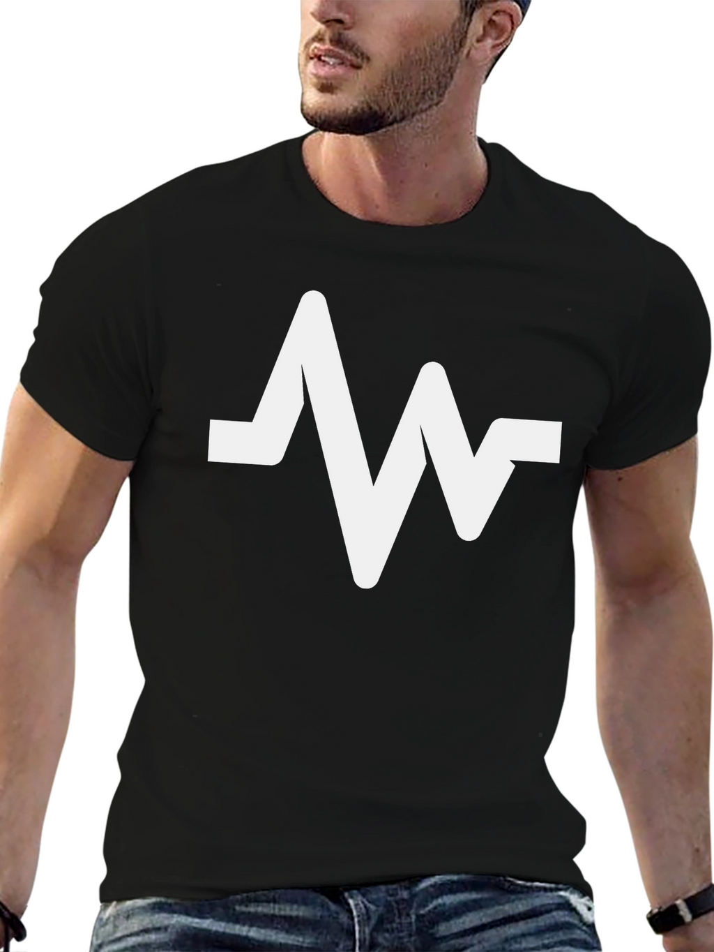 Black T-Shirt with White Pulse Graphic