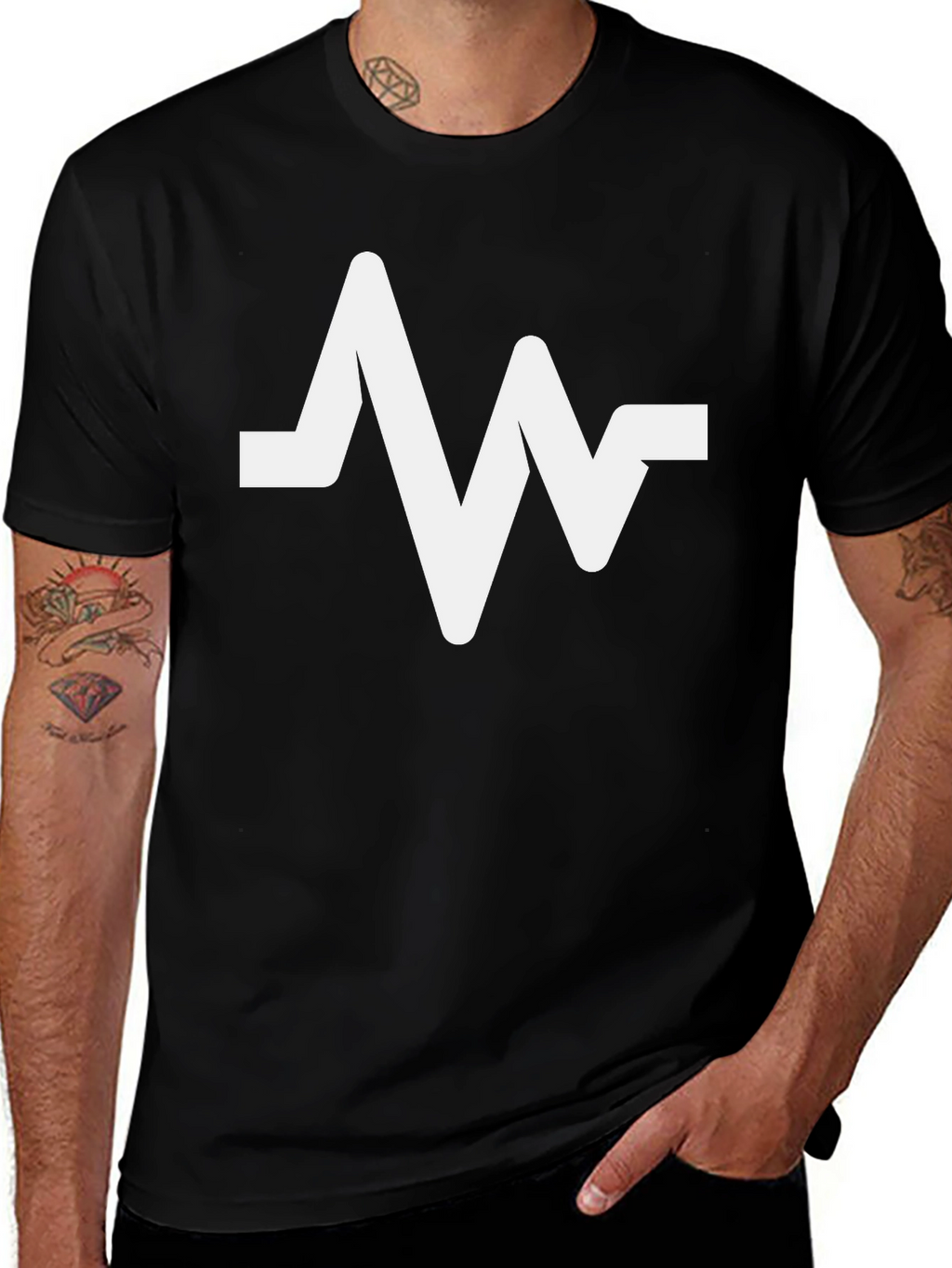Black T-Shirt with White Pulse Graphic