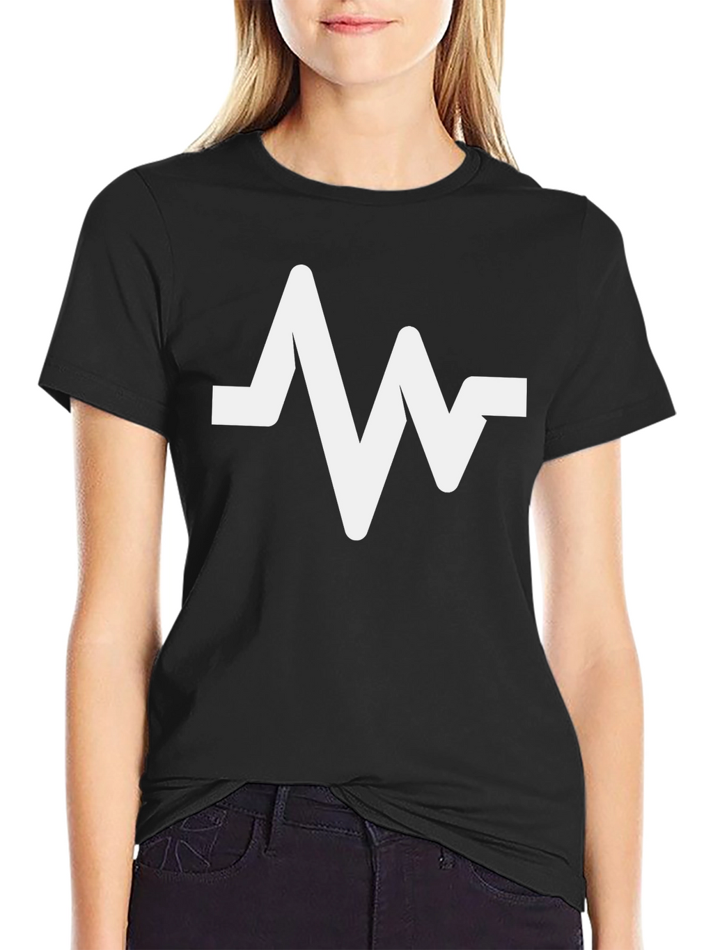 Black T-Shirt with White Pulse Graphic