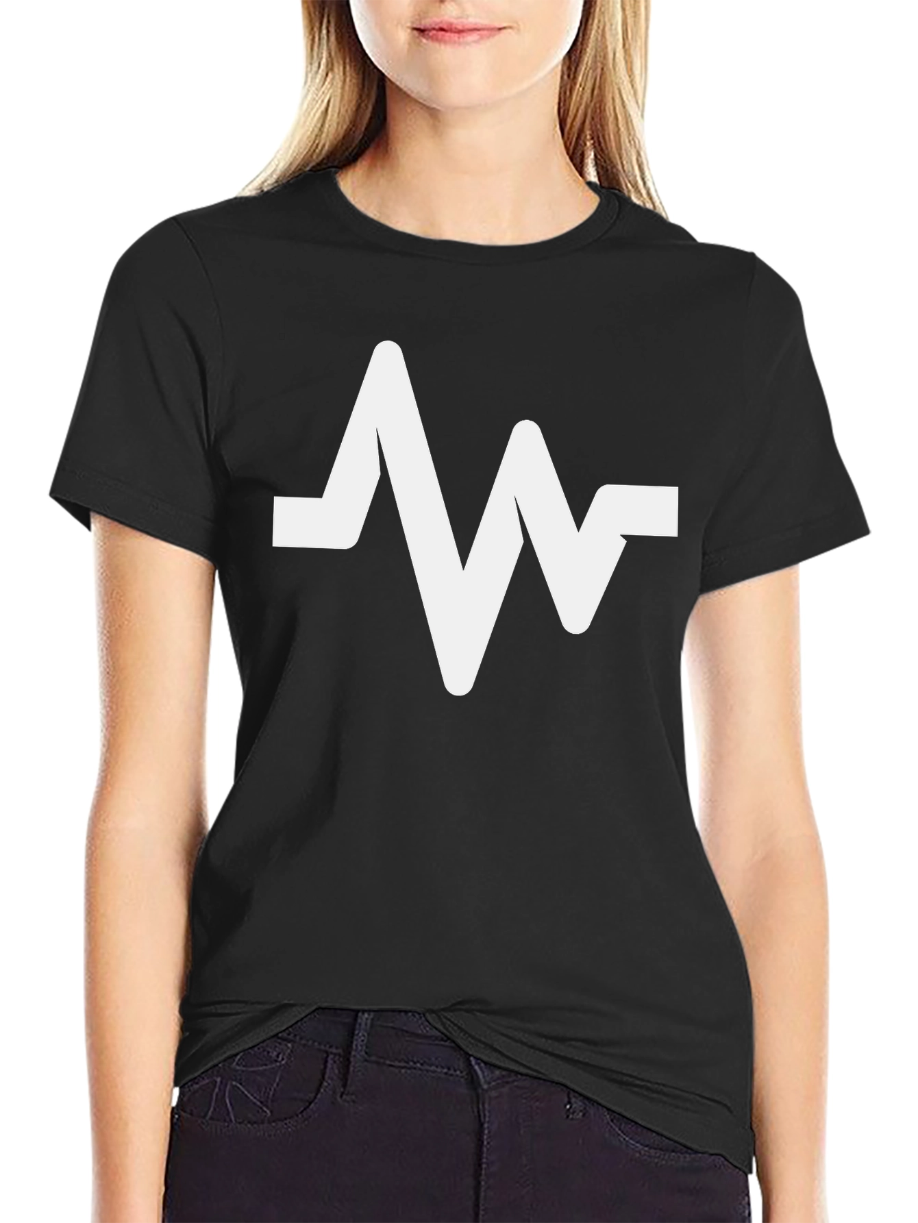 Black T-Shirt with White Pulse Graphic