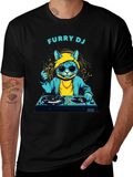 Furry DJ Cat T-Shirt - Cool Graphic Tee