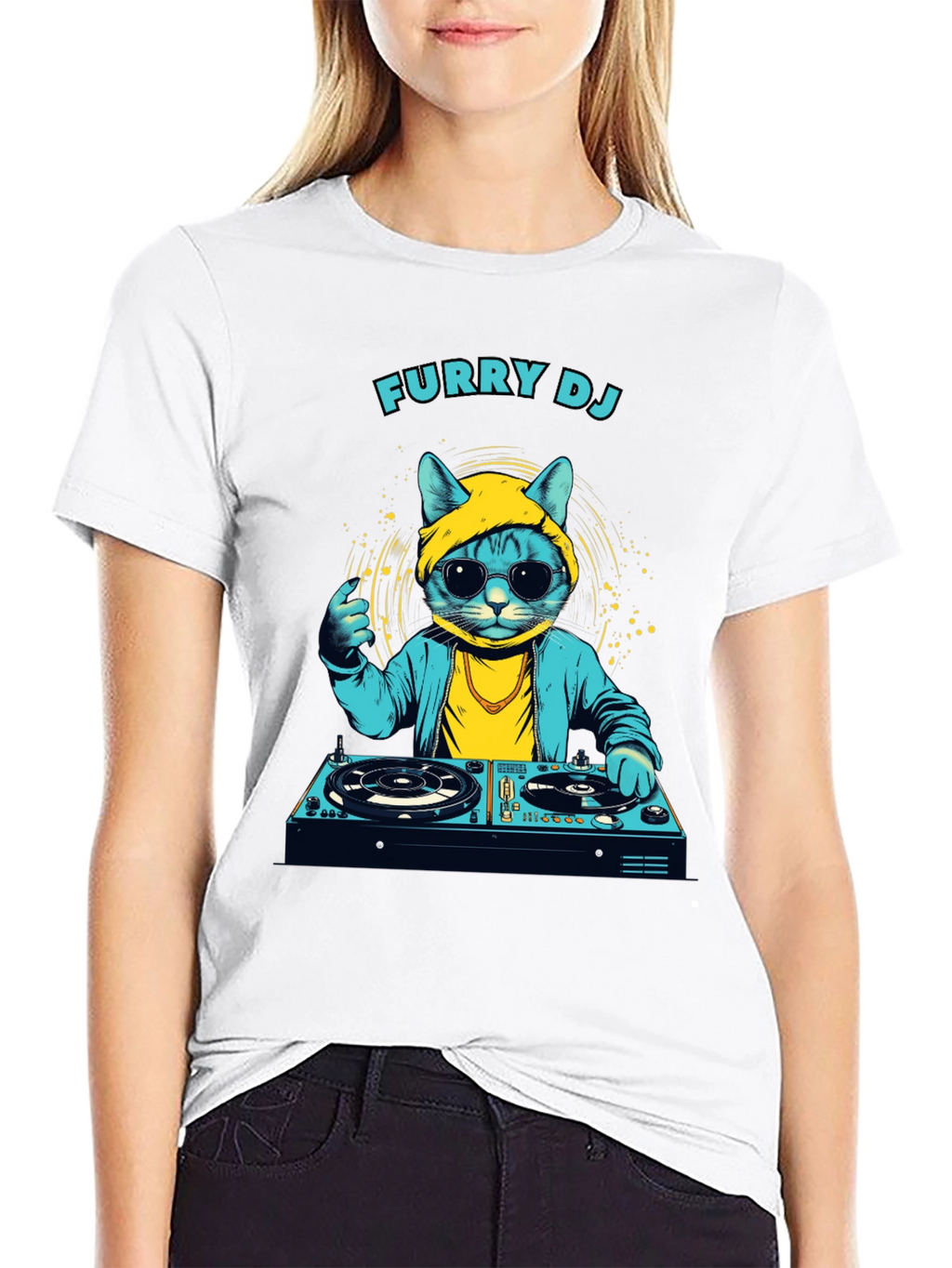 Furry DJ Cat T-Shirt - Cool Graphic Tee
