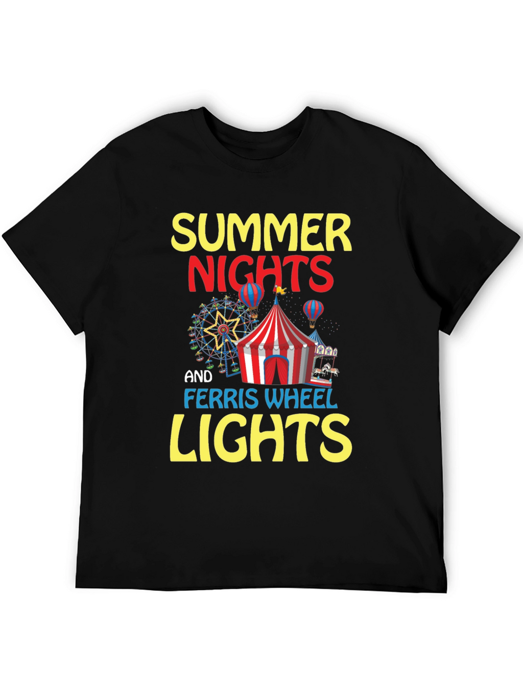 Summer Nights and Ferris Wheel Lights Black T-Shirt