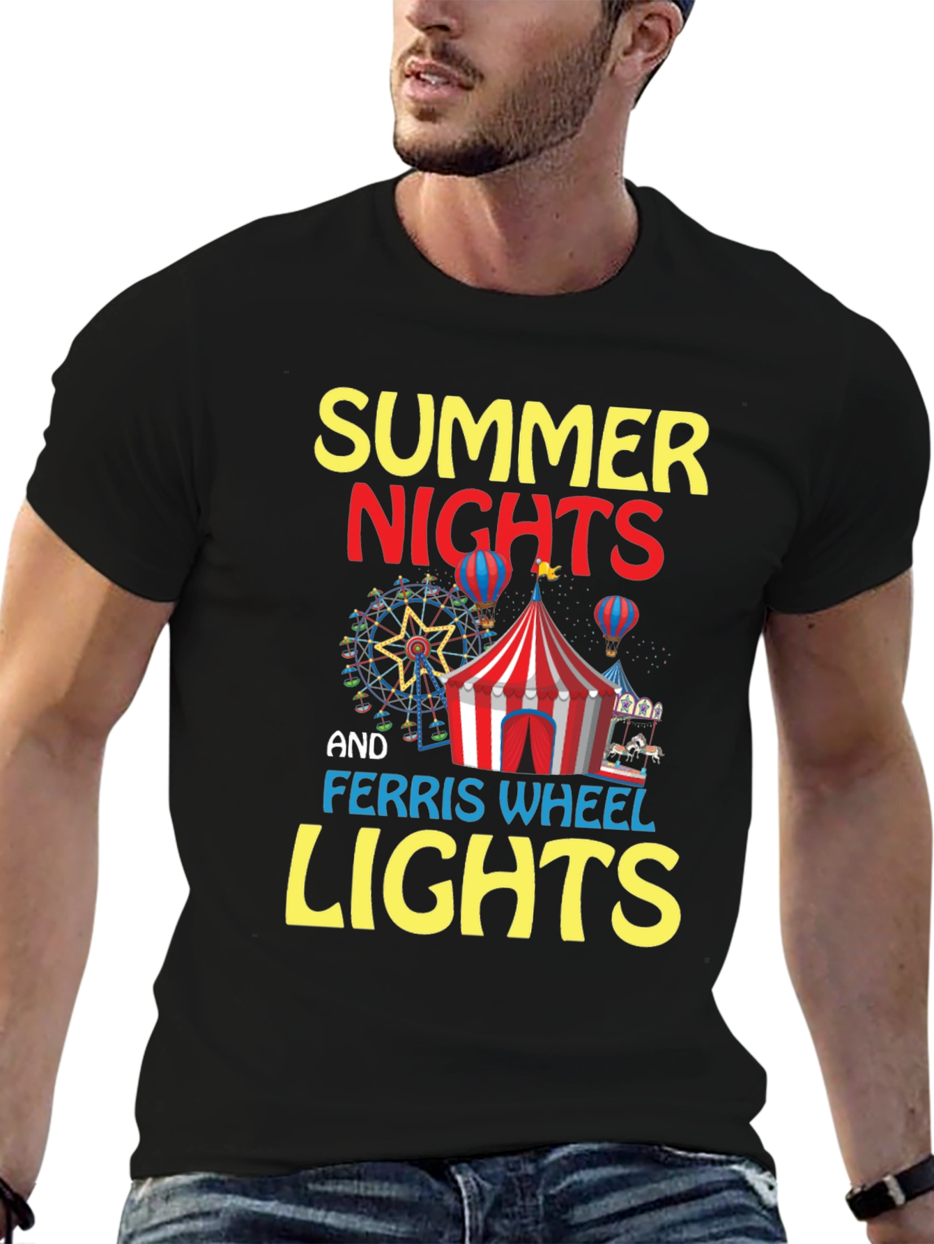 Summer Nights and Ferris Wheel Lights Black T-Shirt